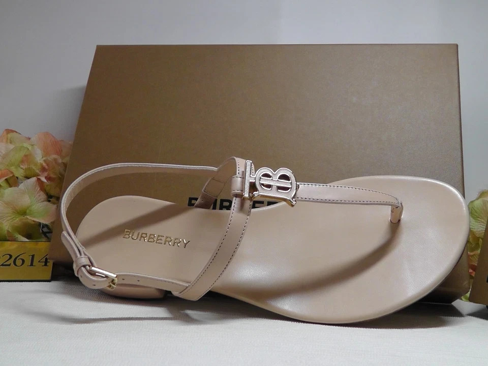 BURBERRY Pale Nude EMILY T-Strap Leather Thong Sandals Size 36.5 US***$720**NIB