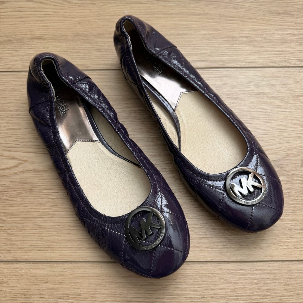 Michael Kors Fulton Ballet Flats Purple Patent Leather MK Logo Women’s Size 9.5