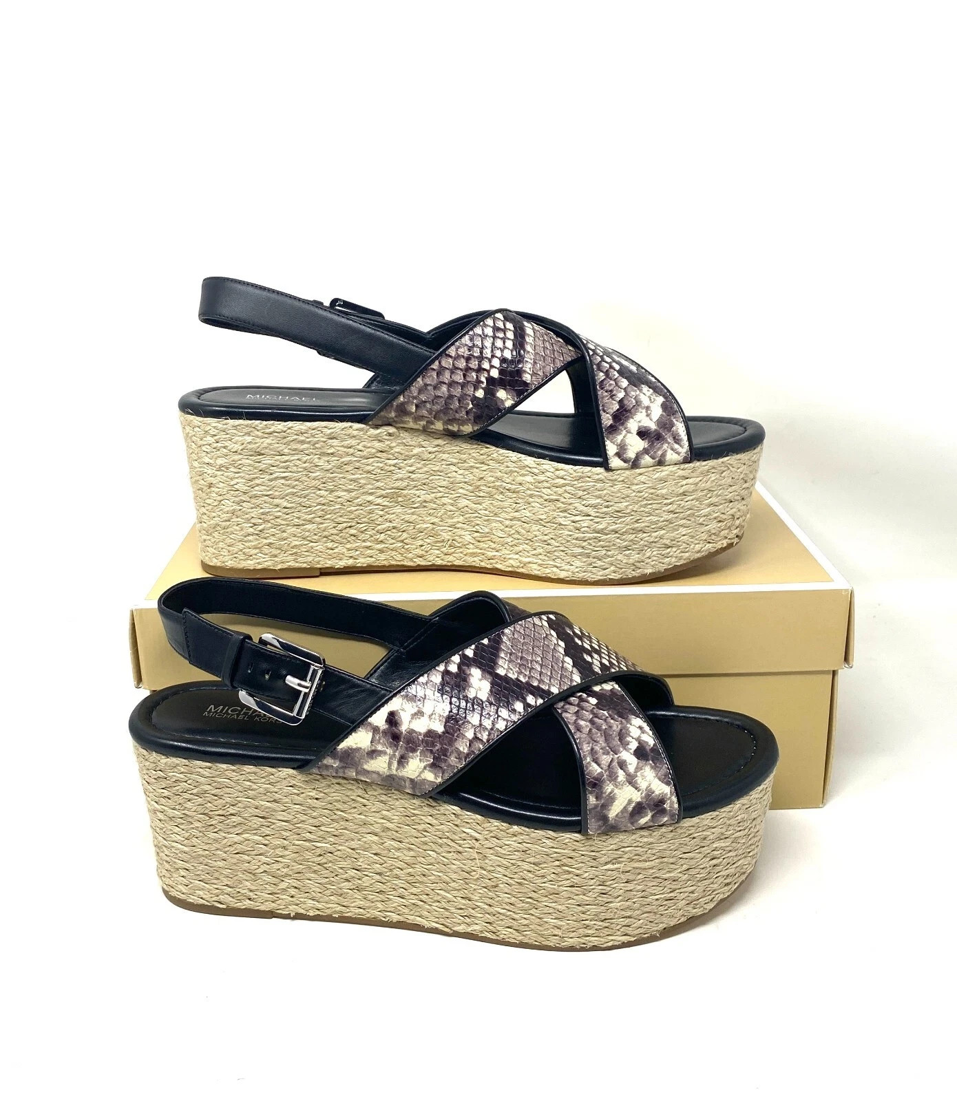Michael Kors Jodi Mid Embossed Wedge Leather Sandals