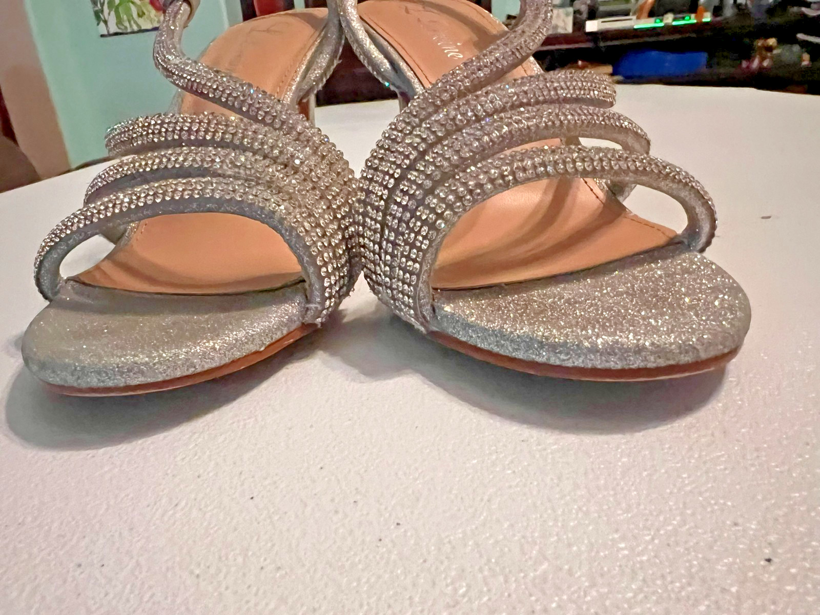 L Lorraine Jenelle Sparkly Rhinestone Shoes Formal Prom Wedding Heels Sz 7.5