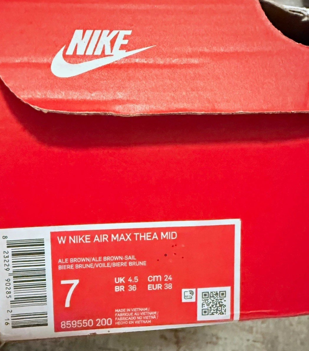 Nike Air Max Thea Mid Women’s Ankle Bootie Brown/White Pull-On US 7 EU 38