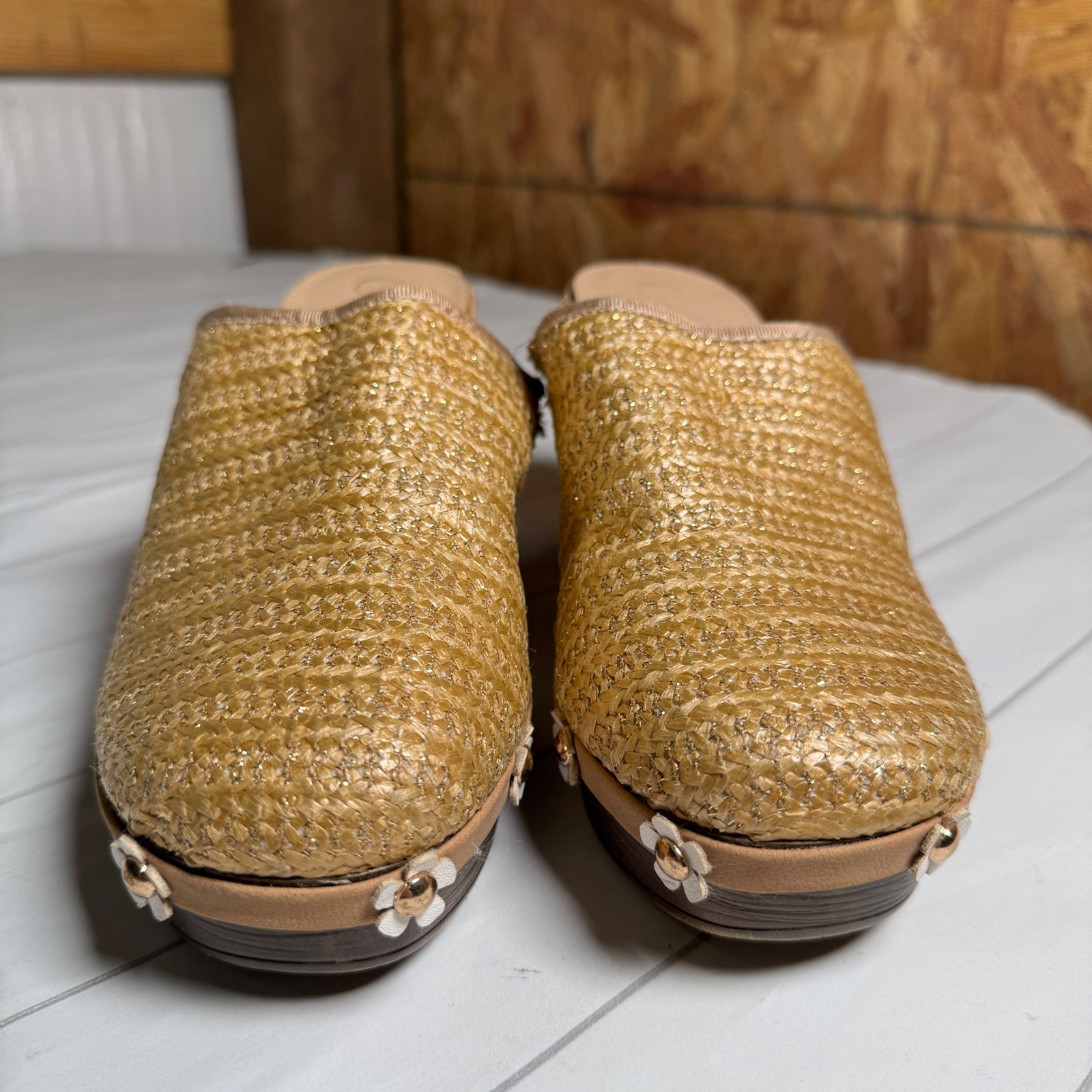 Floral Studded Mule Clogs Heeled Sandals Boho Bohemian Hippie 70s Retro Look 7M