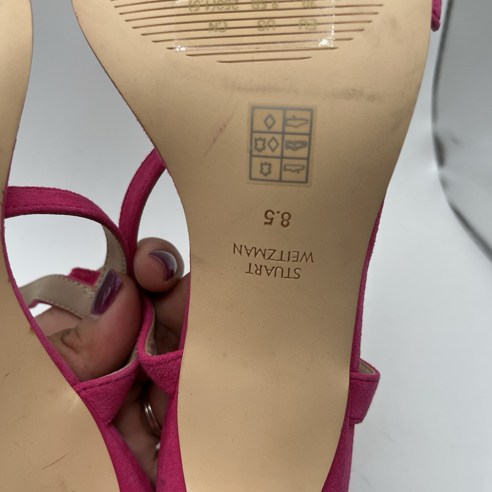 Stuart Weitzman Dancer Twistie 100 Pink Suede Sandals Size 8.5