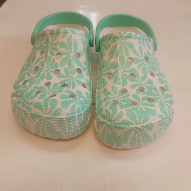 Crocs Baya Seasonal Printed Clogs Womens Size 12 Mens 10 Green White Sandals New