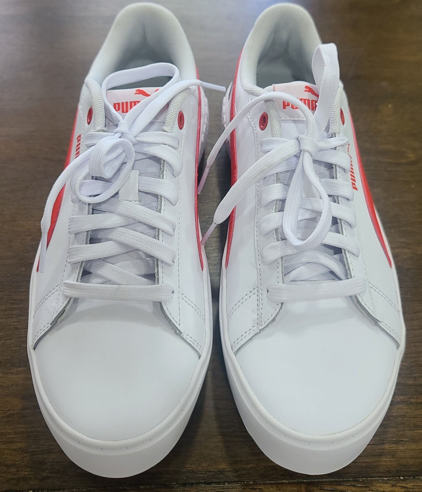 Puma Women’s Smash Platform V2 White/Red Low Top Lace-Up Athletic Sneaker