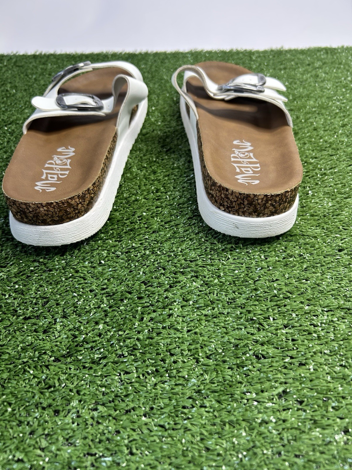 Mata Women’s Slide Sandals Double Buckle Synthetic Upper White/Brown Size 9