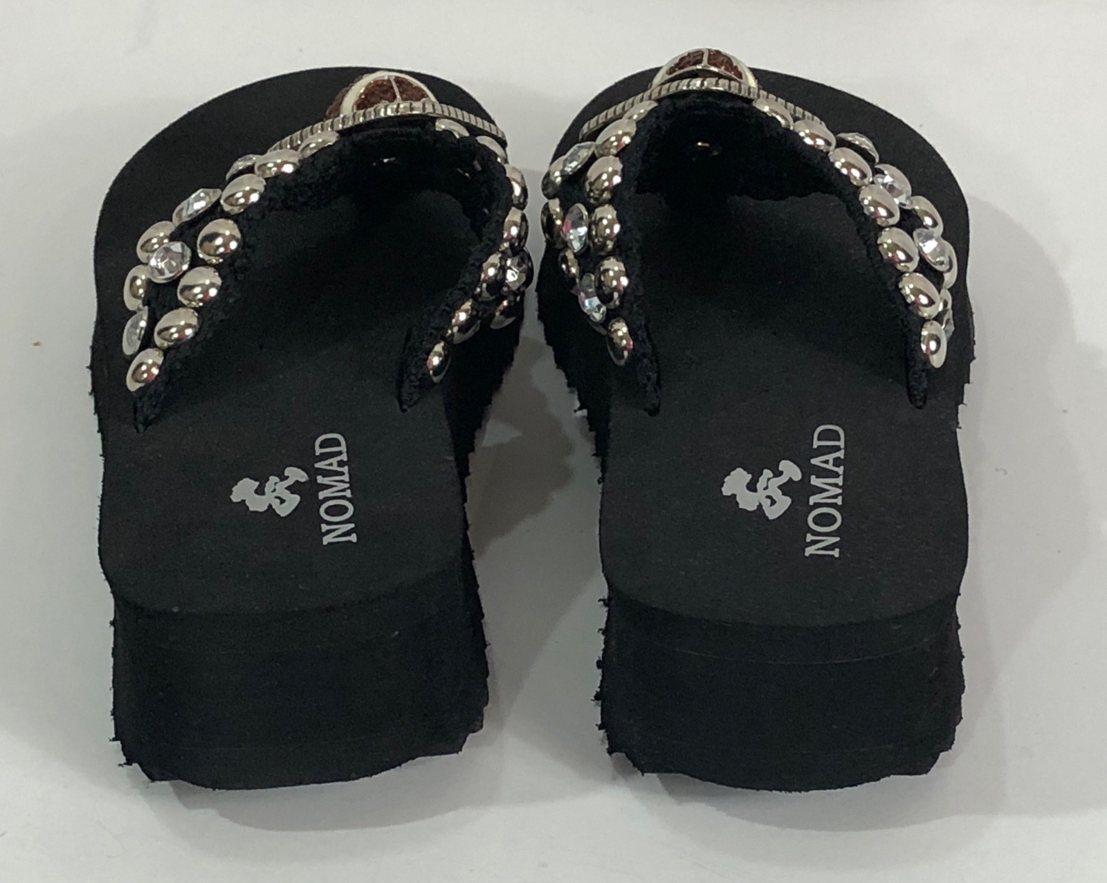 Nomad Football Sandals Flip Flop Thong Black Rhinestone Studs – Women Size 6