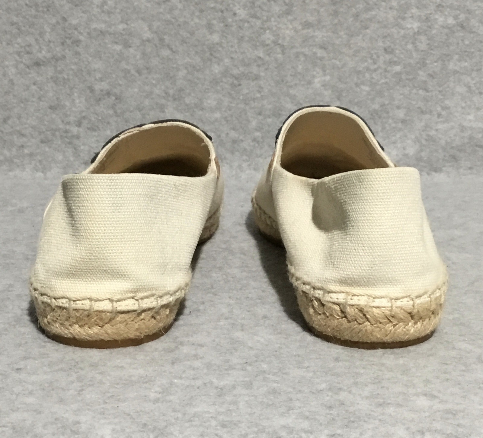 Tory Burch Poppy Espadrille Flats Size 7 Cream Tan Canvas Leather Logo Slip On