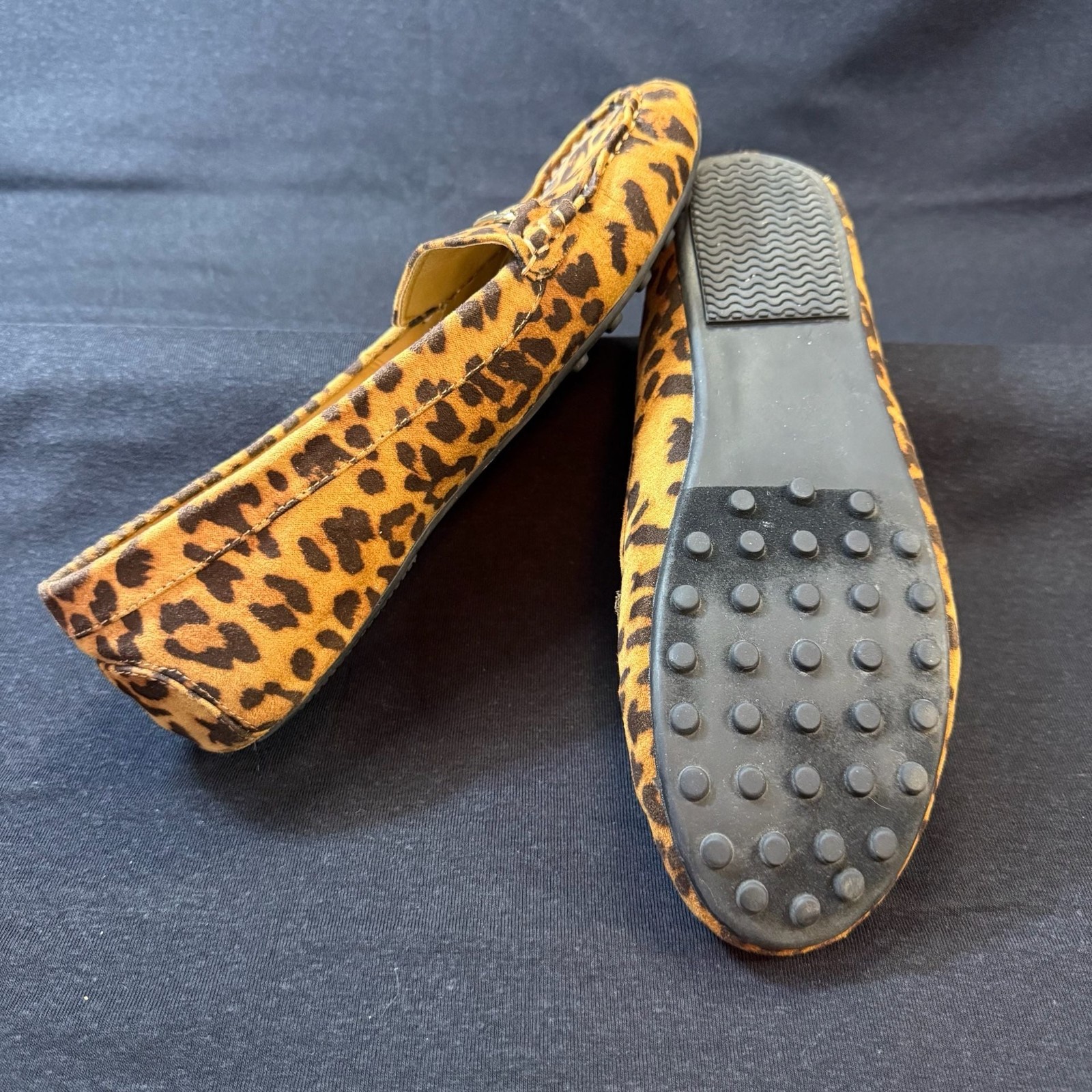JustFab Women’s Leopard Print Moccasin Driving Loafers with Horsebit Detail