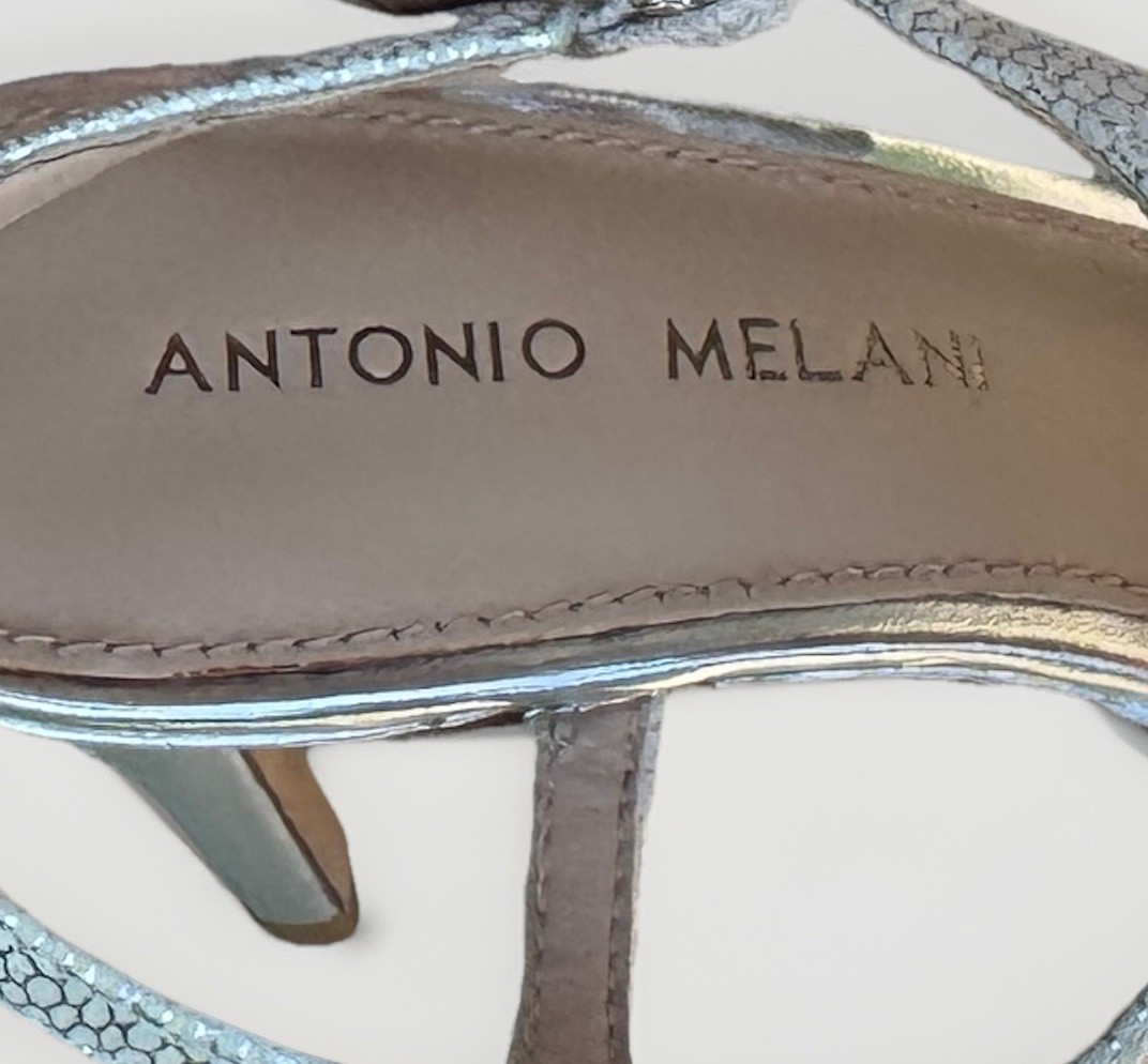 Antonio Melani Silver Embellished T Strap Stiletto Heels Size 7.5