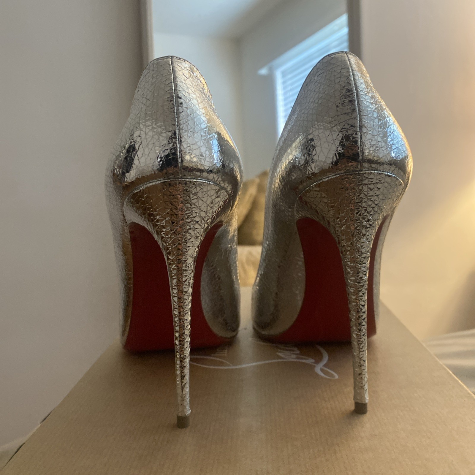 Christian Louboutin Silver Kate 100 Specchio Star Heels In Silver 40/10