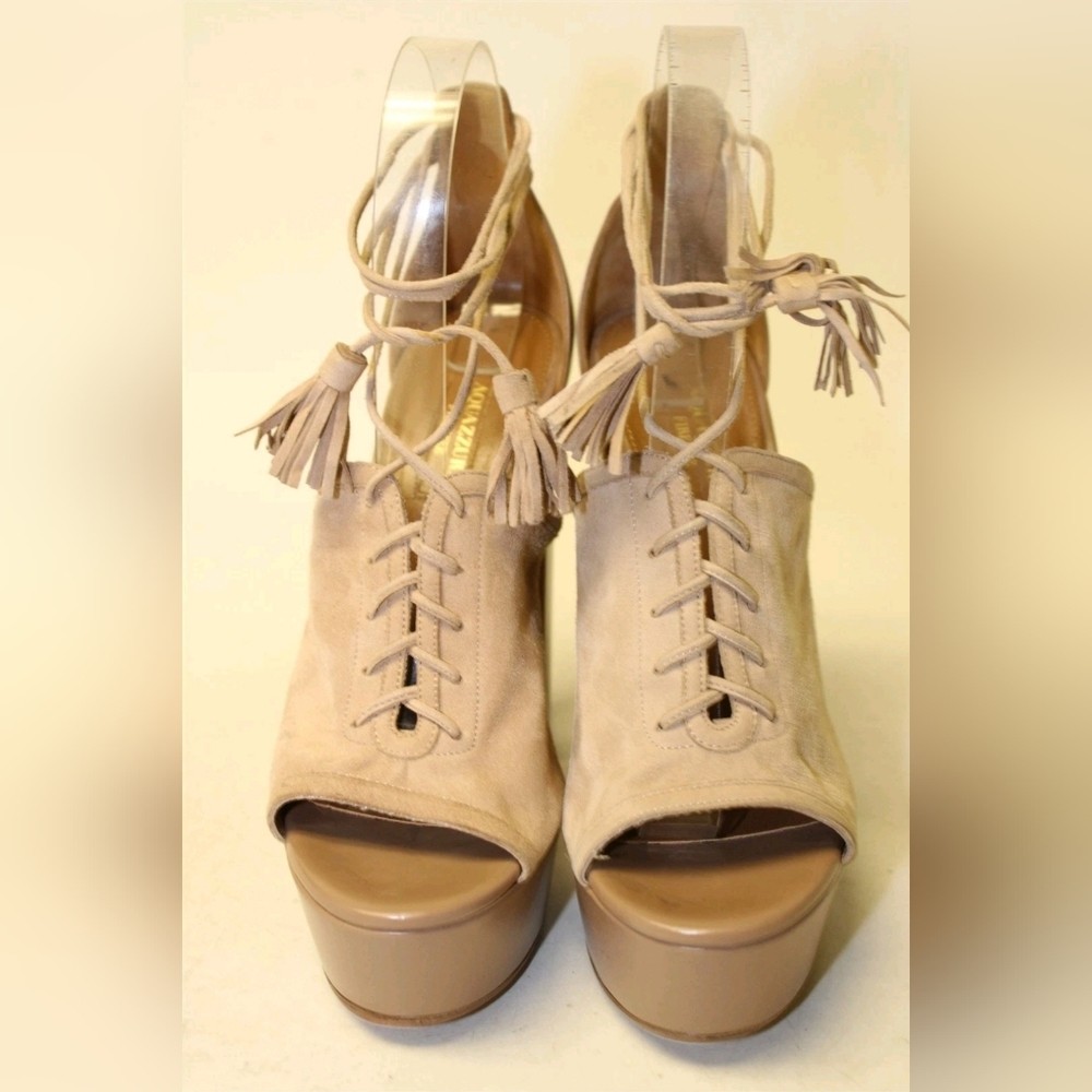 Aquazzura Tan Lace-Up Platform Heels Italy Made Jac Plateau 140 7 Suede
