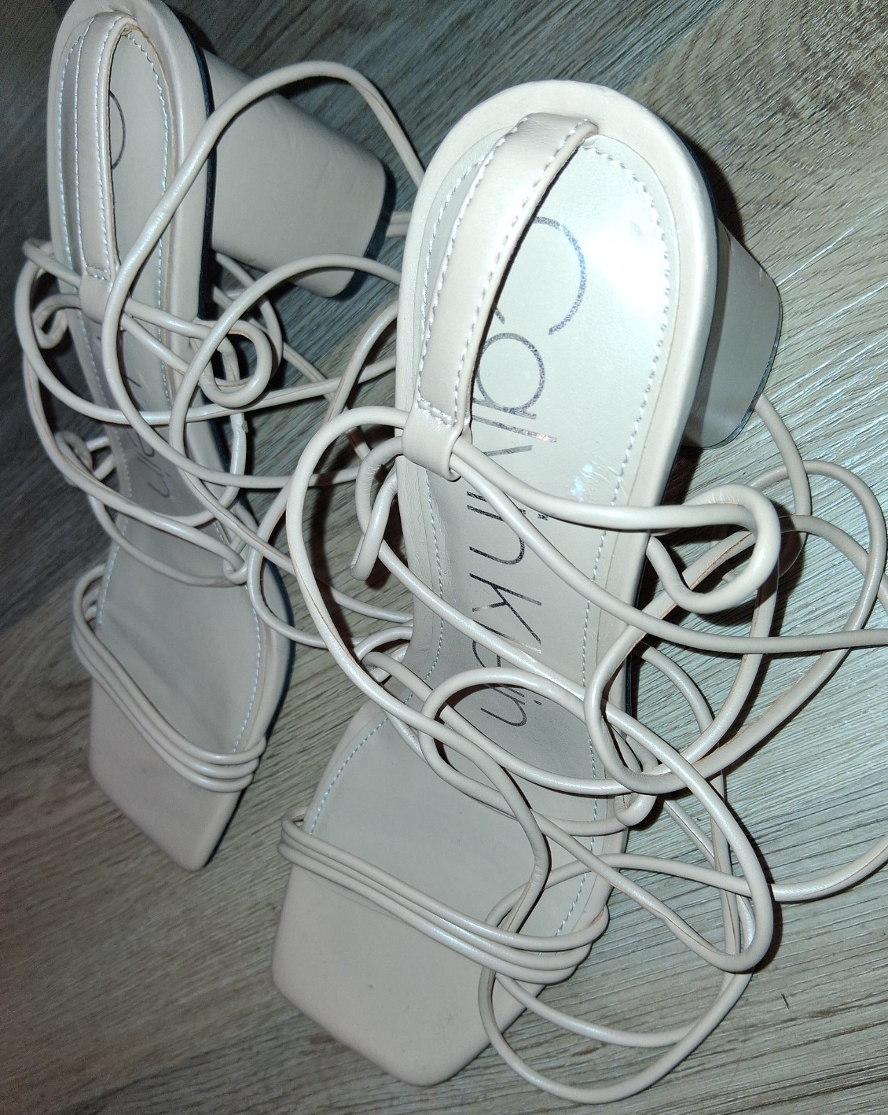 Calvin Klein Womens Beige Strappy Lace-Up Block Heel Square Toe Sandals 9M