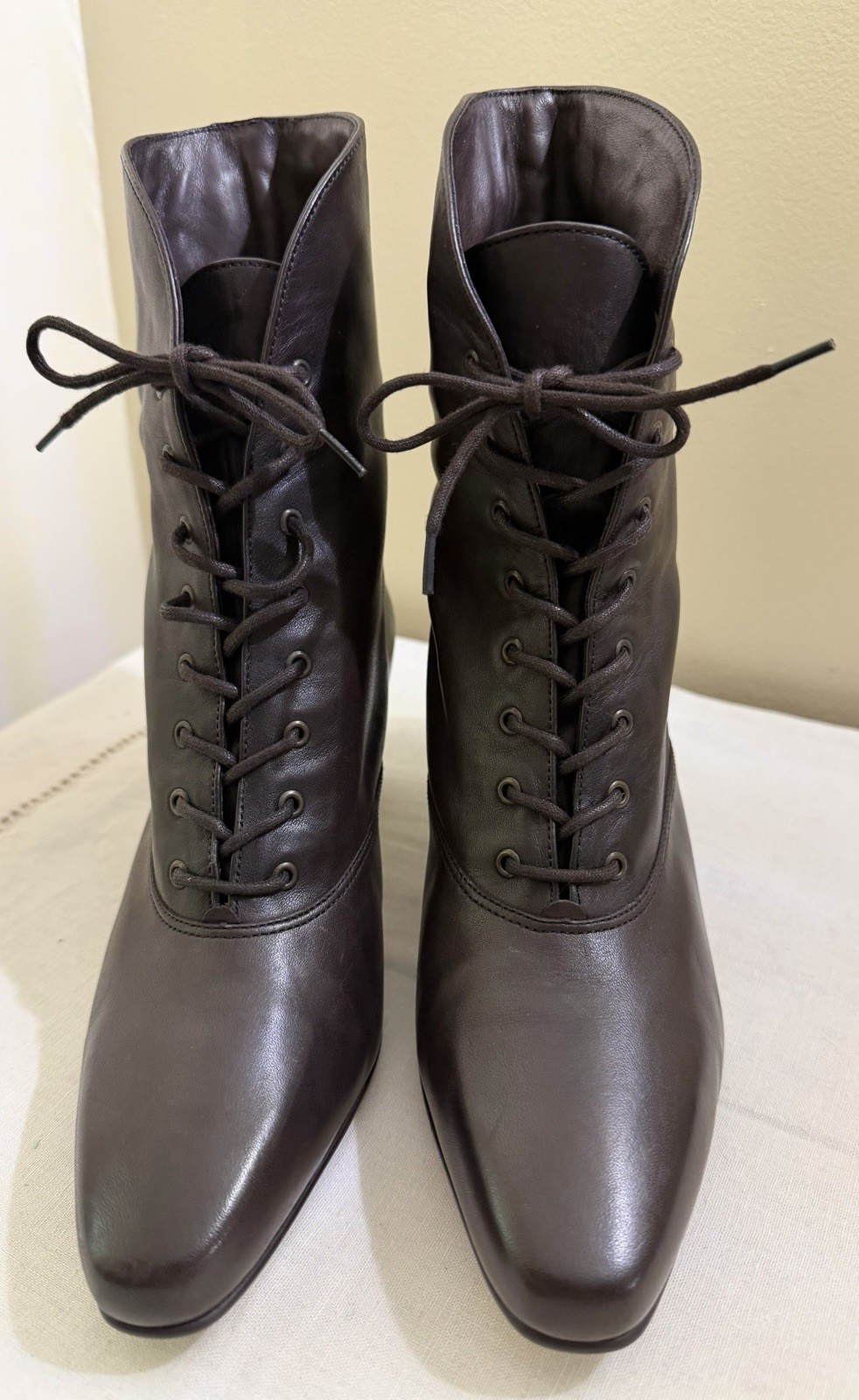 Vintage Nine West Edwardian Victorian Witchy Brown Leather Ankle Boots NOS 6.5