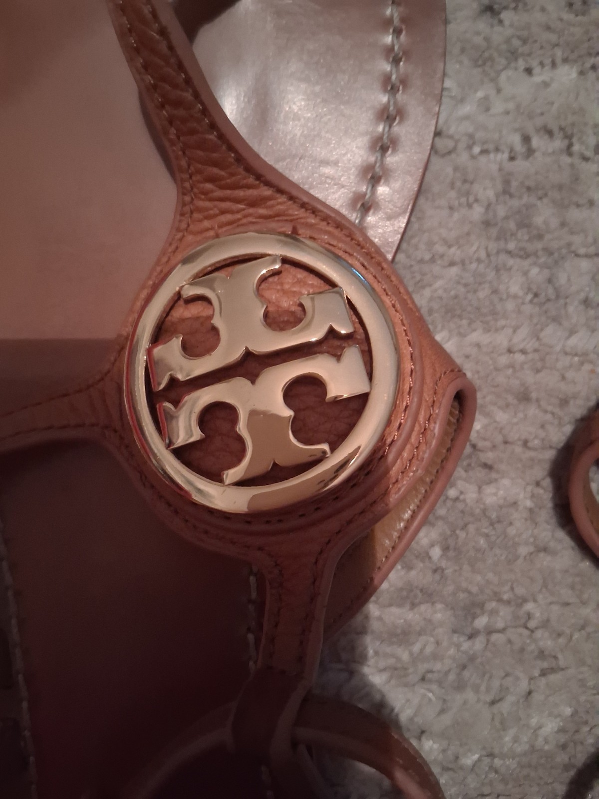 Tory Burch Brown Leather Strappy Sandals Logo Buckle Adjustable Strap US 9.5