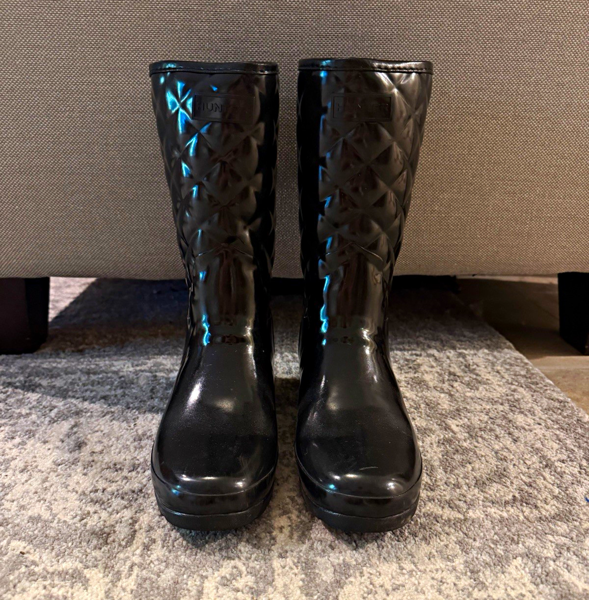 Hunter Refined Gloss Quilt Short Women’s Black Quilted Waterproof Rain Boot 7