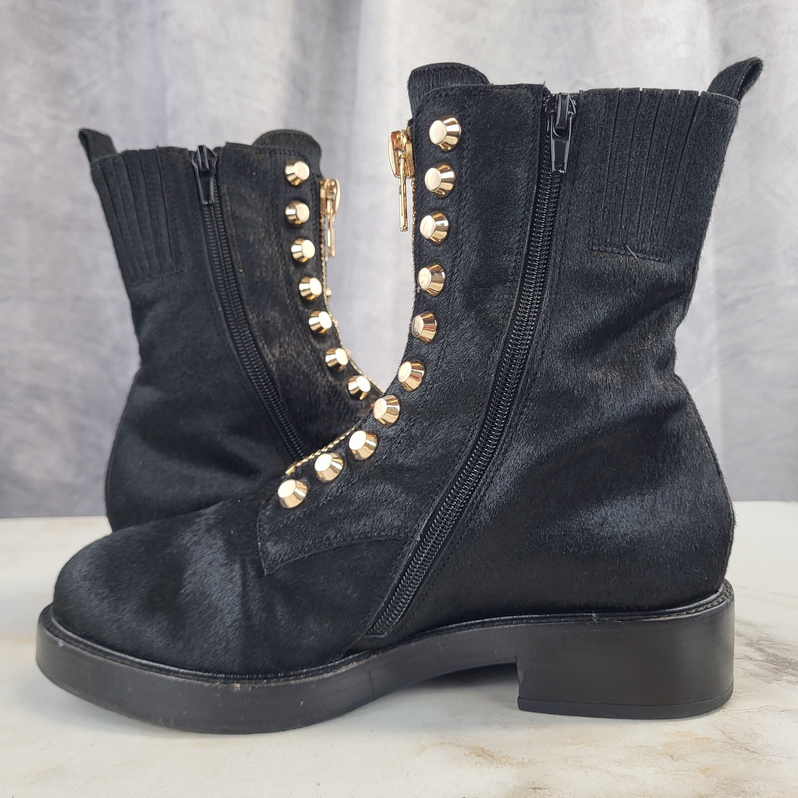 Jeffrey Campbell Tonette Genuine Calf Hair Studded Front Zip Boots Women’s 8.5
