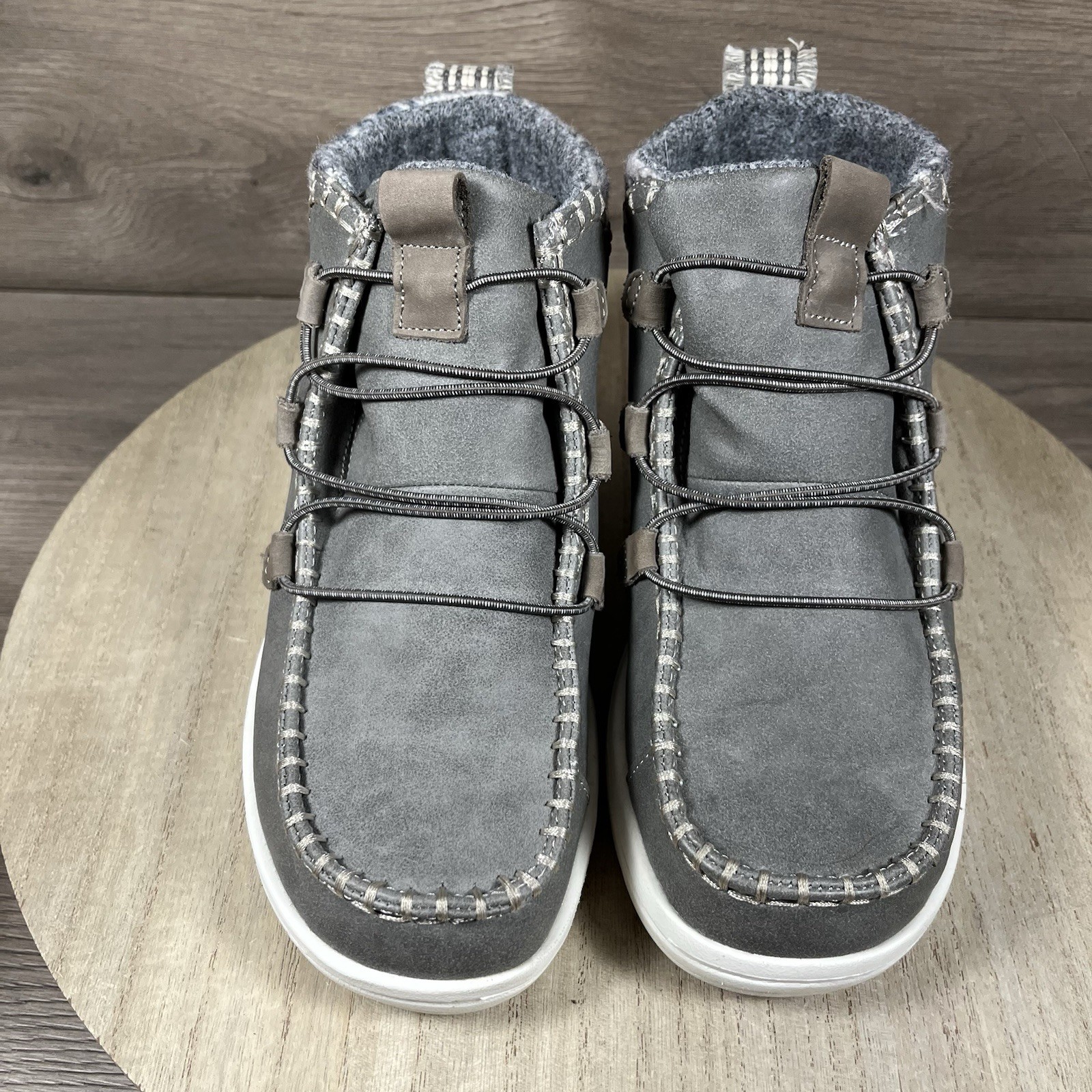 Hey Dude Eloise Recycled Leather Granite Grey Shoes Boots Womens Size 7