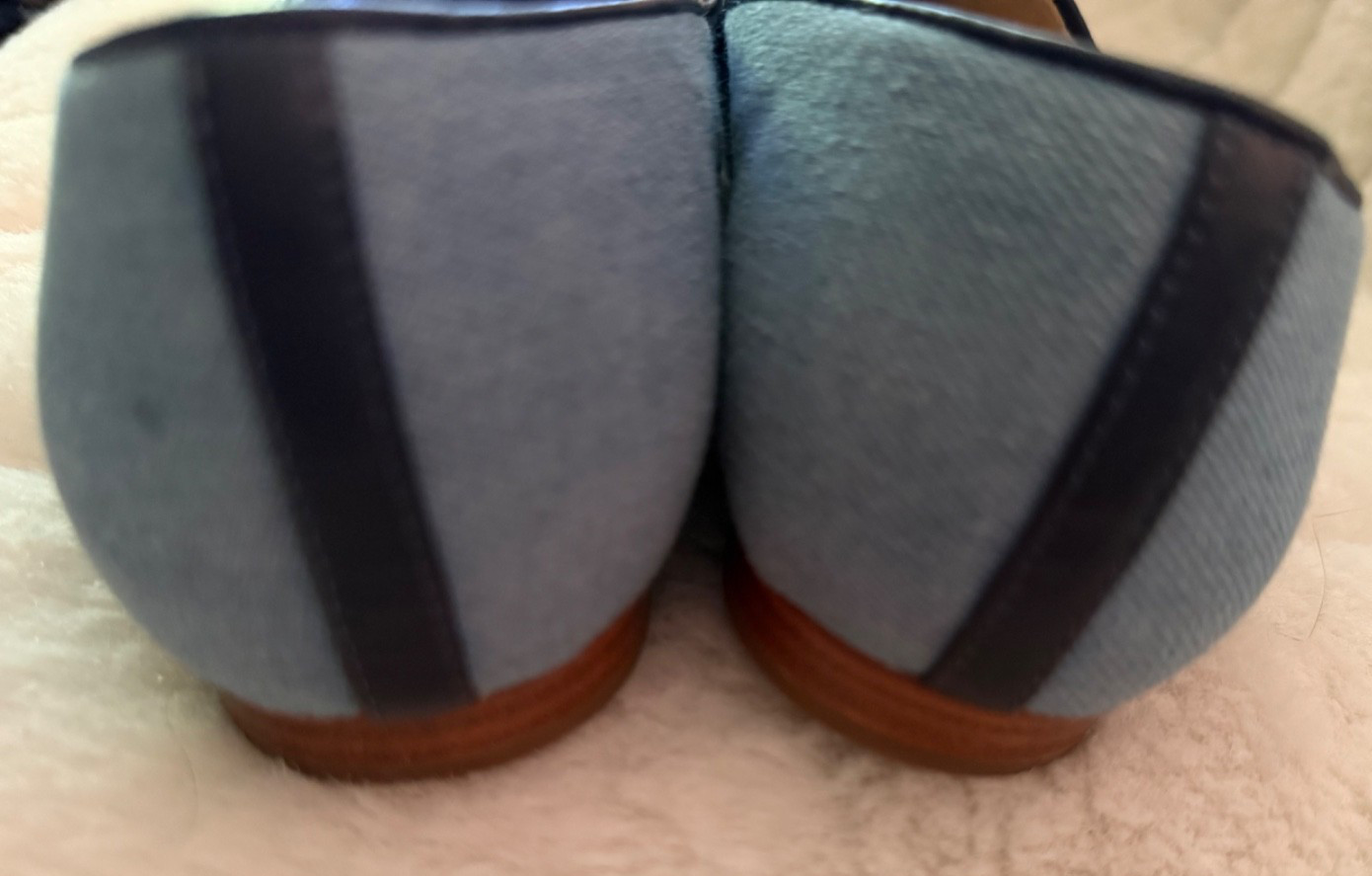 TALBOTS SIZE 9.5 Blue Denim Leather Lined Quilted Dark Trim Loafer Woman Sip On