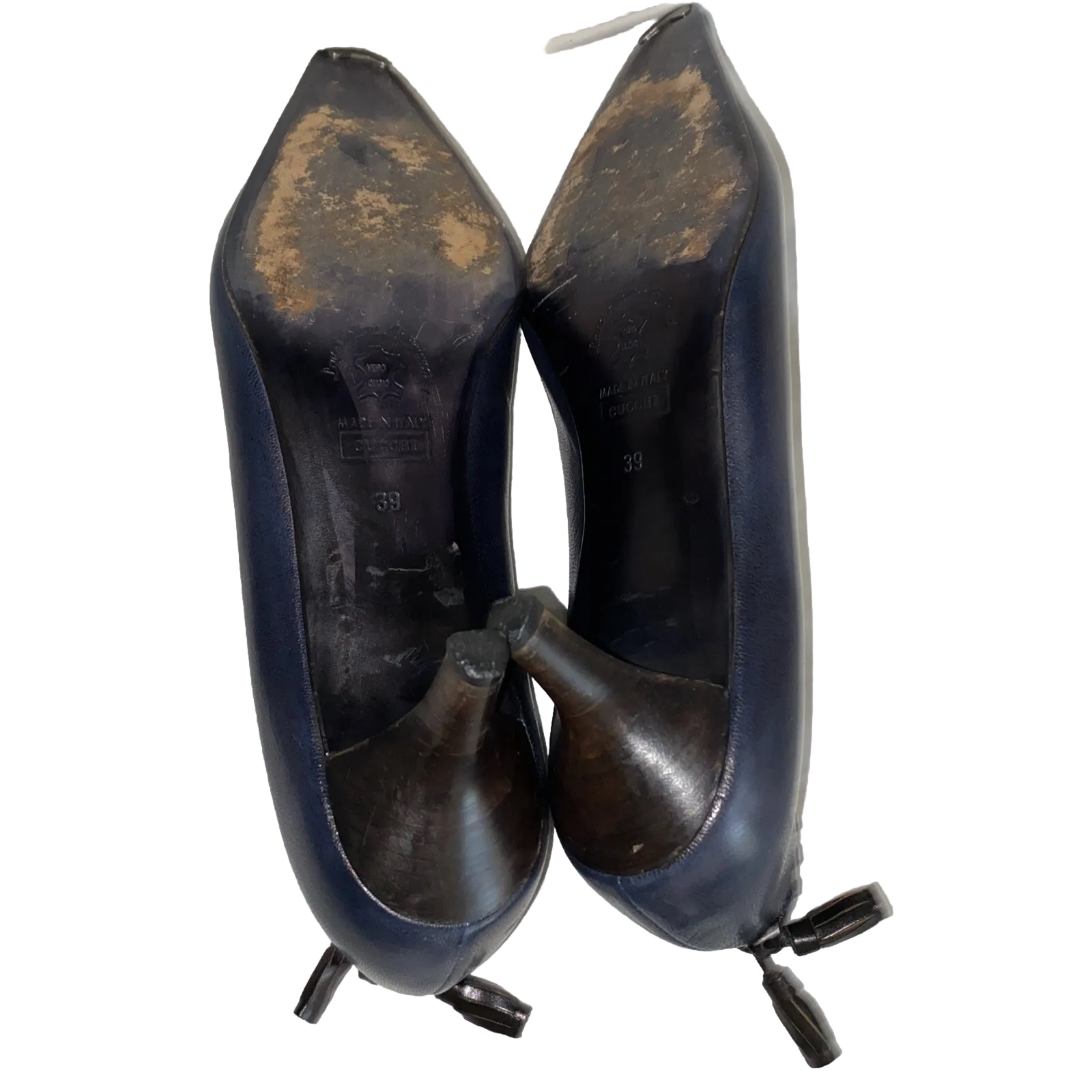 P. VERDI Women’s Shoes Paris Navy Leather 39 or 8.5 Lacing Tassels Low 2” Heels