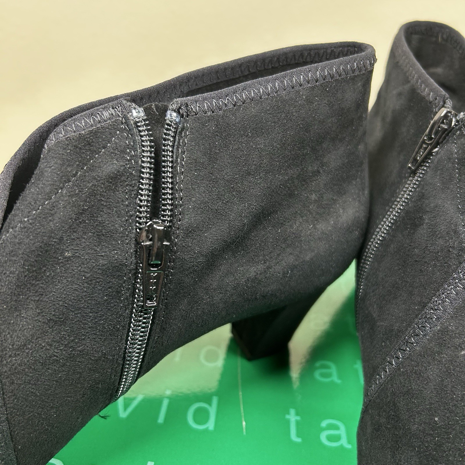 David Tate Women’s Suede Leather Black Booties Size 13 W Zipper 2” Heel EUC