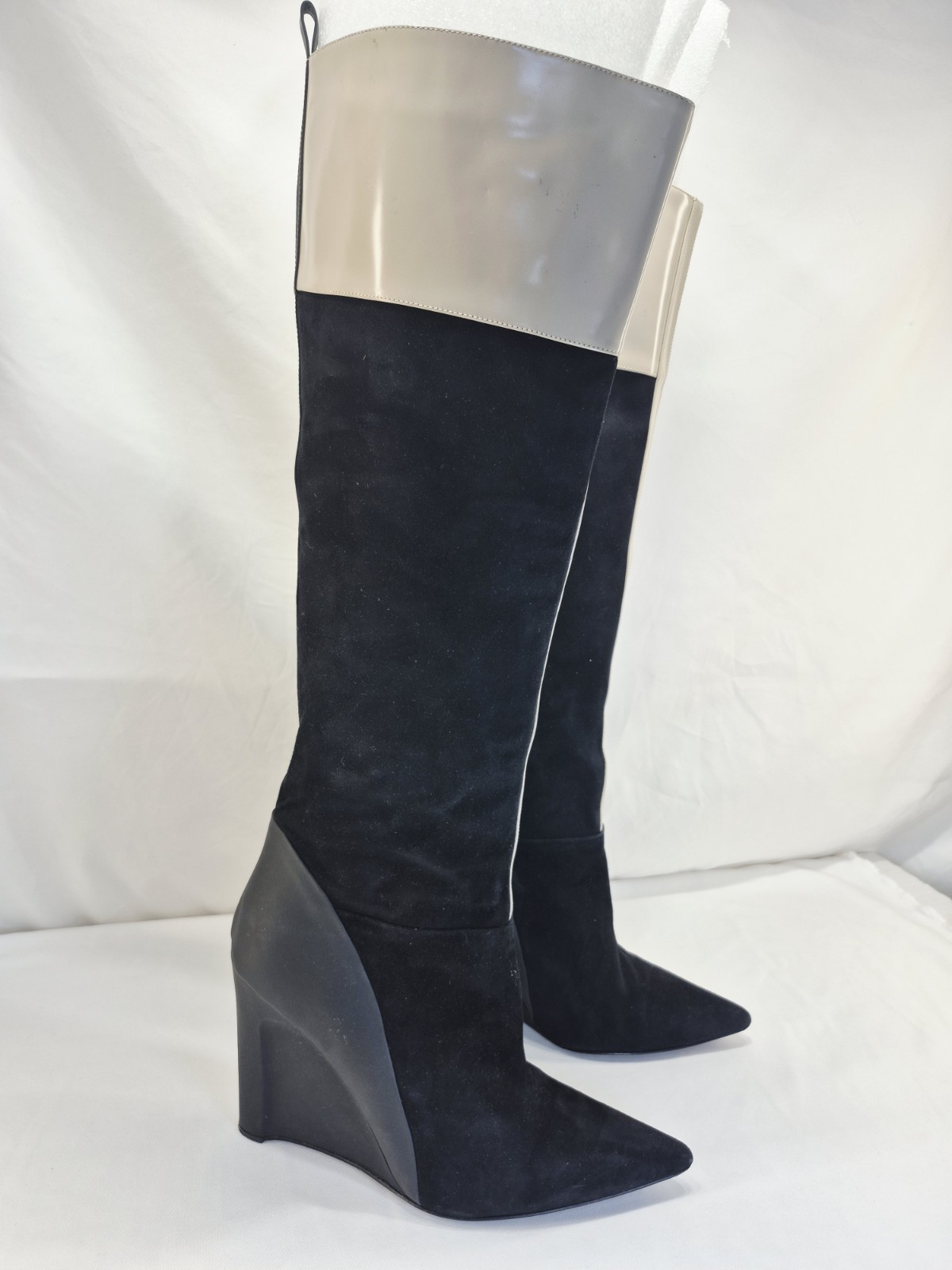 Derek Lam Mila Boots Black Suede Rubber Wedge pointed Toe Womens 9.5B Tall