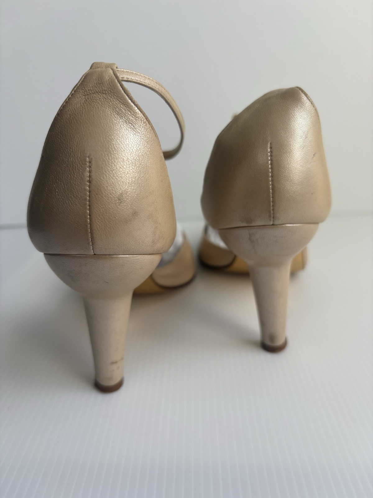 CHANEL CC LOGO FAUX PEARL STRAPS HEEL PUMPS 38.5 US 8-8.5 Two Tone