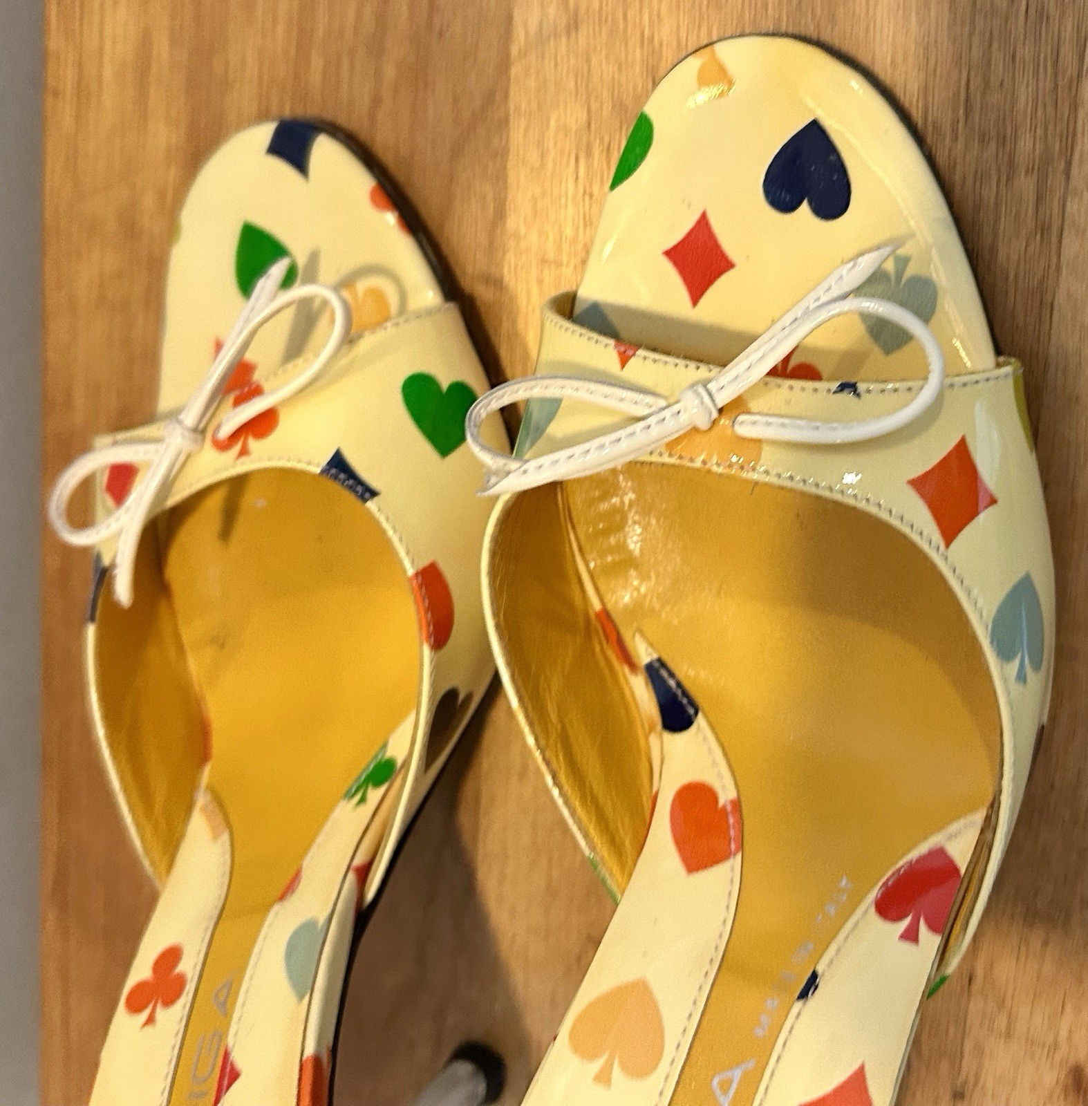 VIA SPIGA Heart High Heels Slides 6.5 Cards Diamond Spade Club Casino Las Vegas