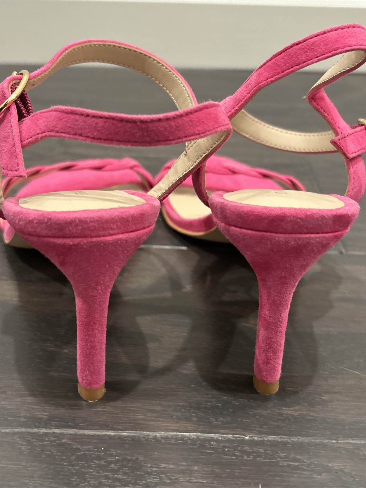 Stuart Weitzman Dancer Twistie SANDALS Heels Size 5 Peonia Pink Suede NEW $450