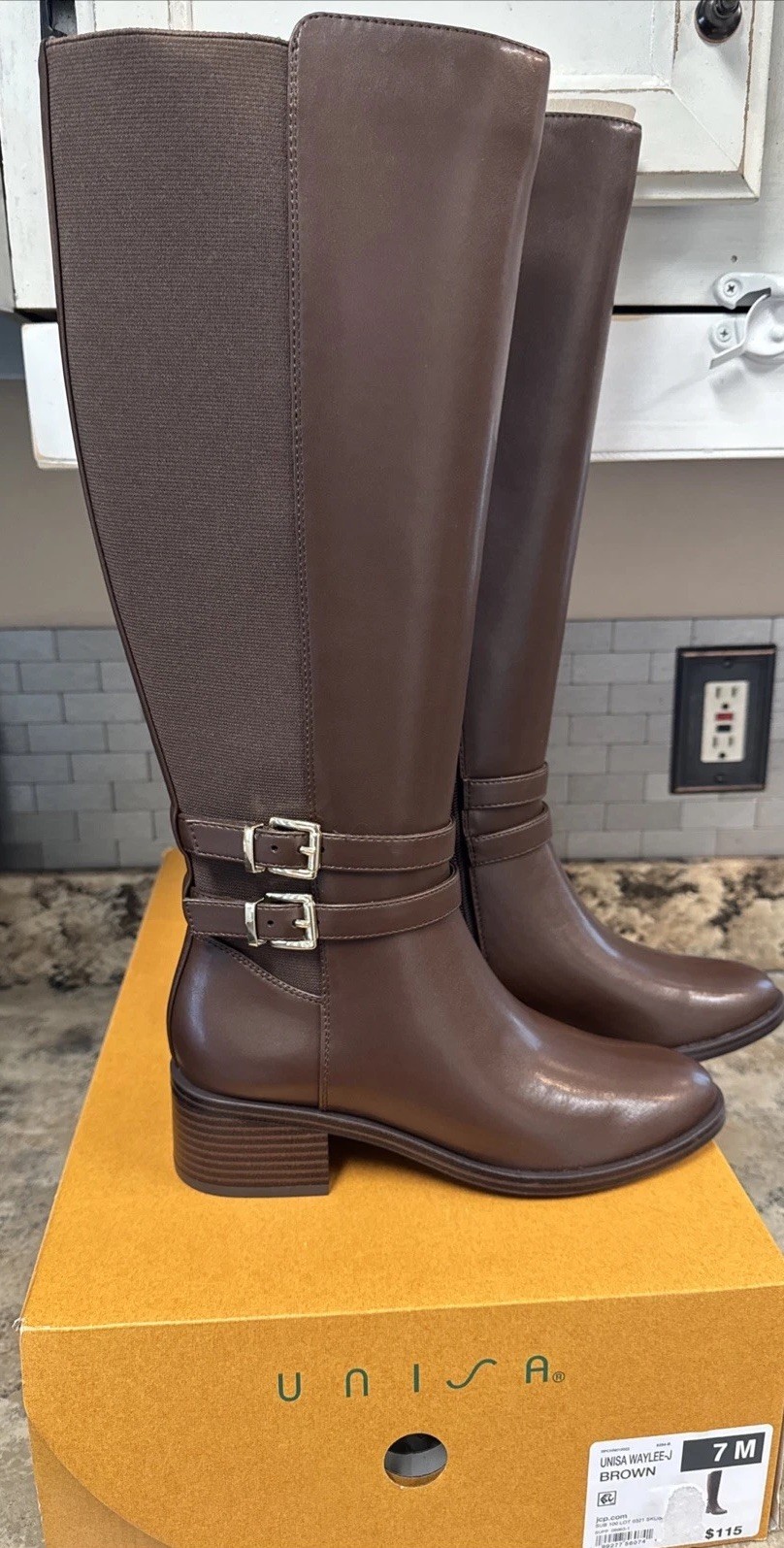 Unisa Waylee-J Brown Fall Riding Boots Women’s Sz 7 M Stretch Calf Design $115