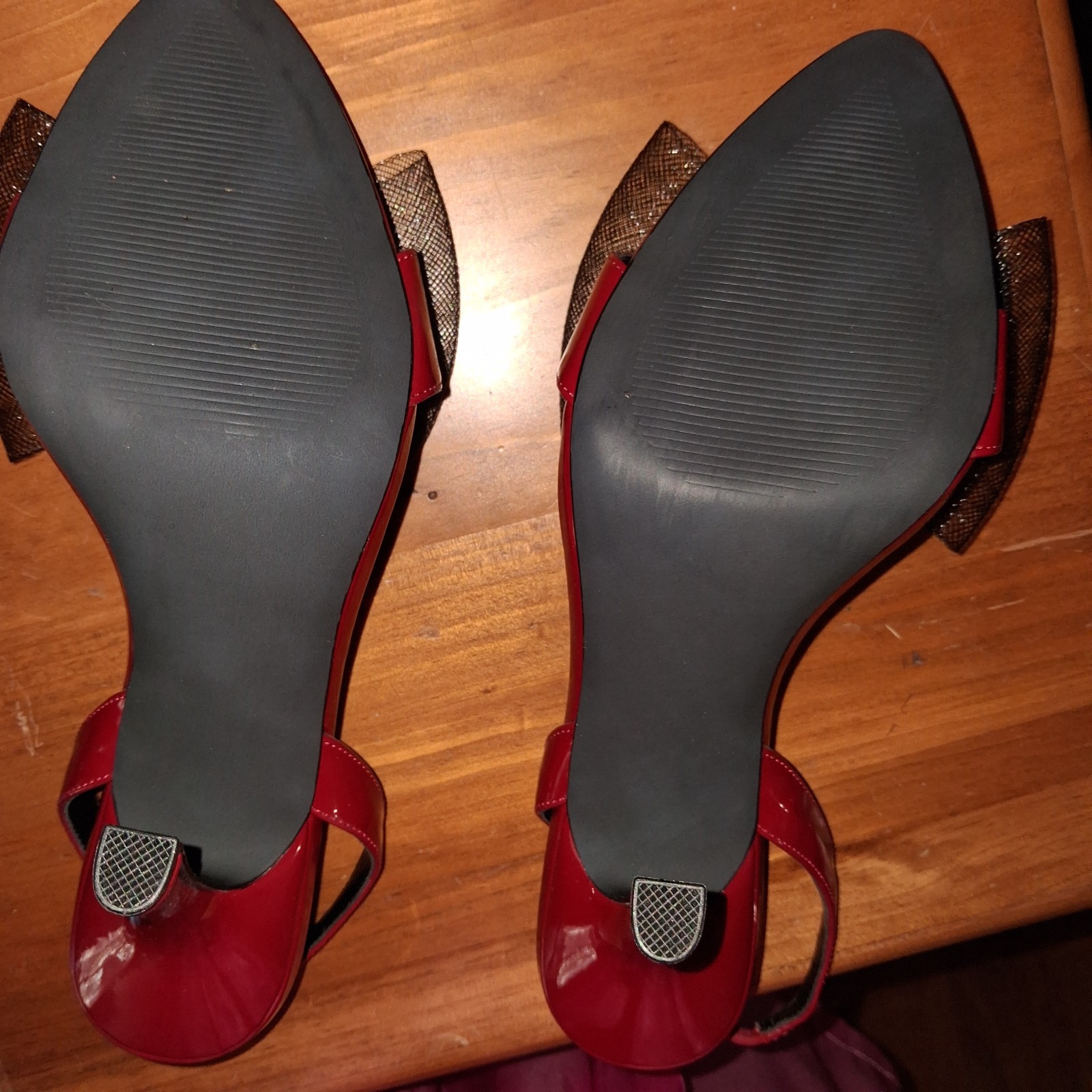Abound Red Patent Slingback Heels with Rhinestone Bows Size 8