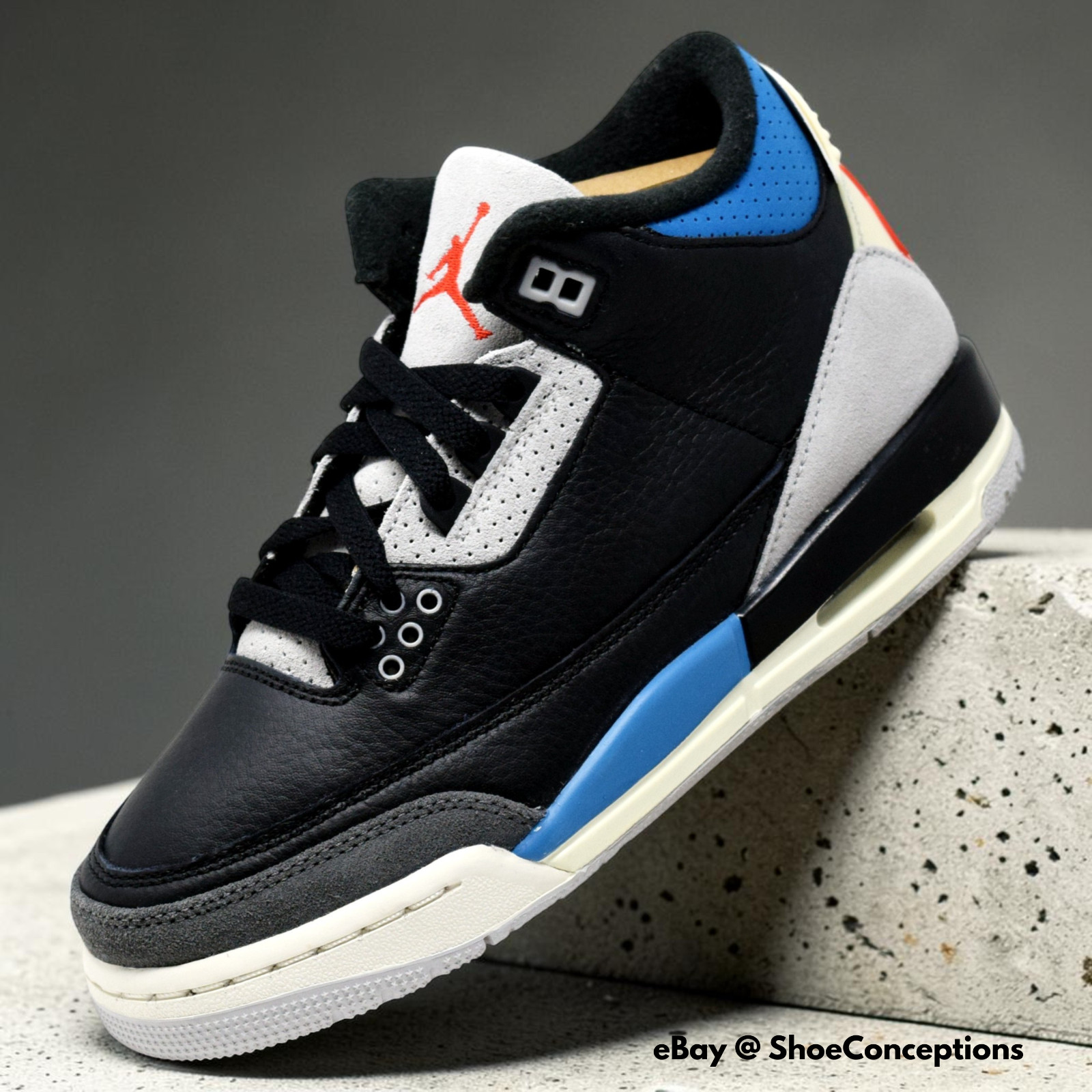Nike Air Jordan 3 Retro OG (GS) Shoes Black Neutral Gray Red IB8968-004 NEW