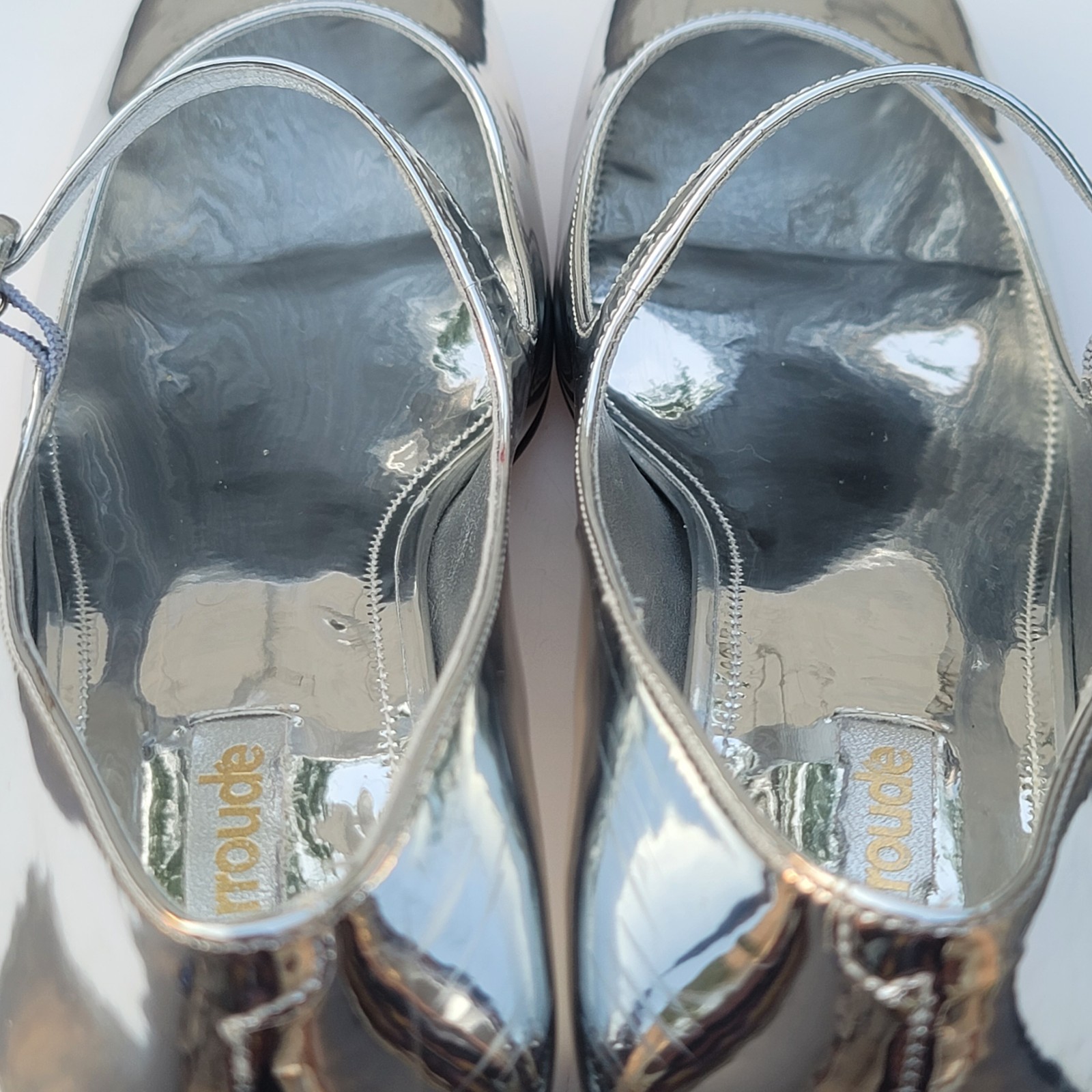 ​Larroude Blair Mary Jane Silver Specchio Leather Block Heel Pump Shoes Womens 9