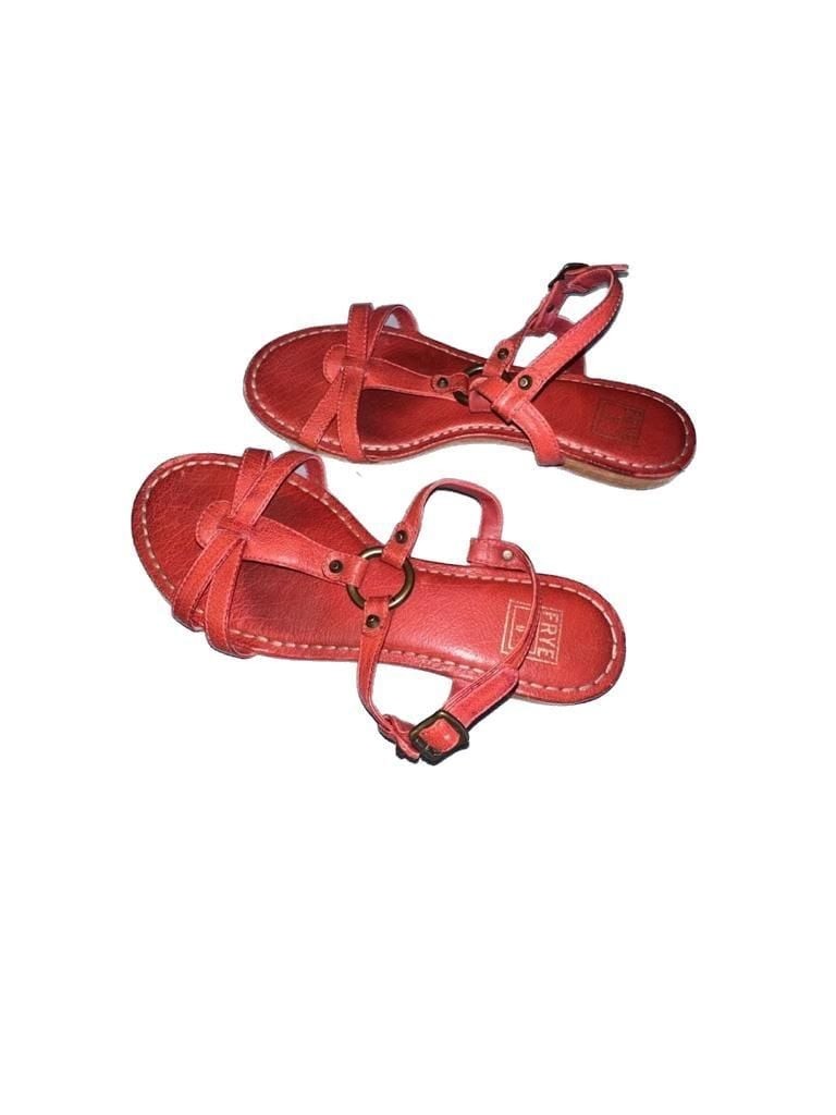 Frye Rachel Ring T-Strap Red Leather Sandals