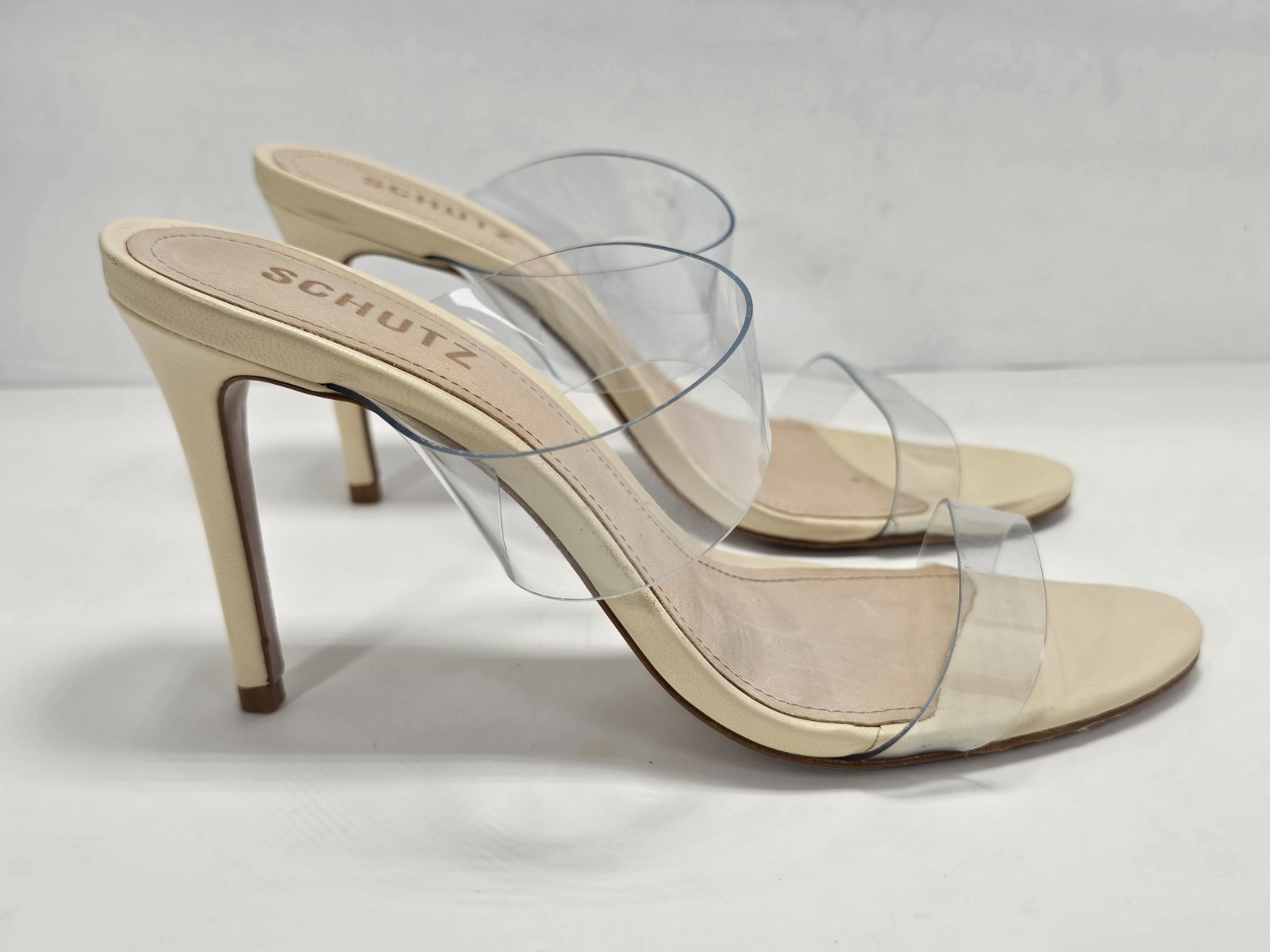 Schutz Ariella Suede High Heel Sandal Oyster Womens Size 8 nude double strap