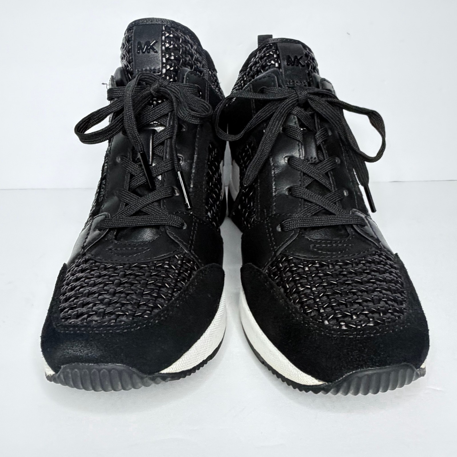 Michael Kors Georgie Trainer MK Signature Black Wedges Sneakers Women Size 8