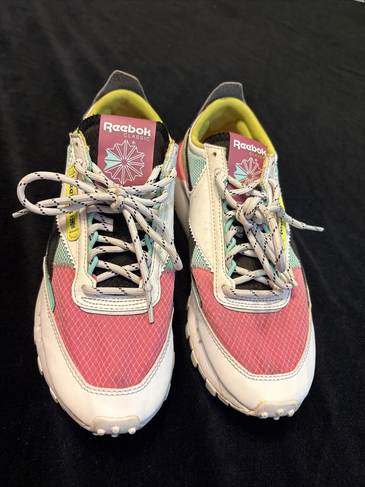 Reebok Legacy Running Shoes White Pink Green Black US Size 8