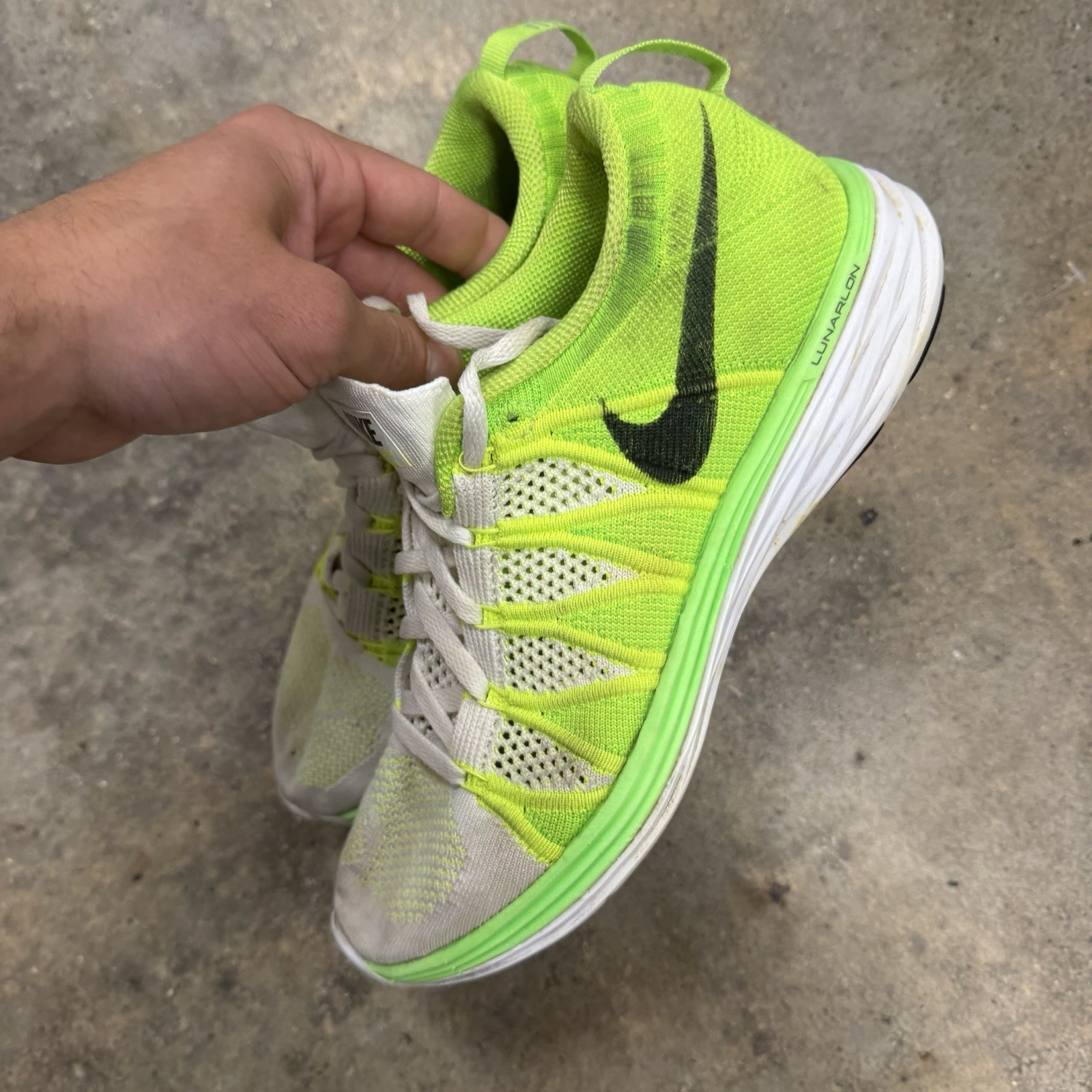 Nike Womens 8 Flyknit Lunar 2 620658-107 White Mesh Running Shoes Sneakers