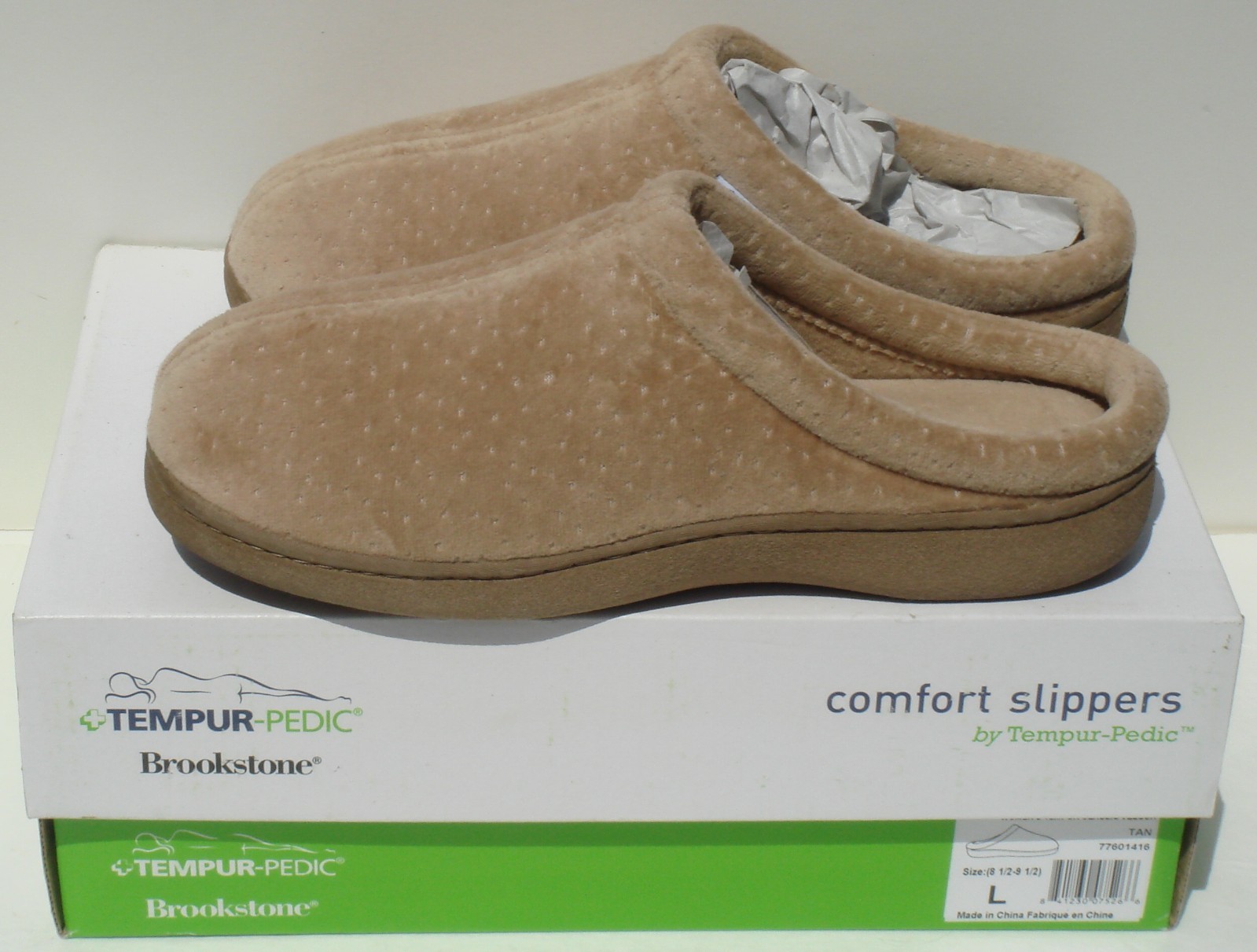 TEMPUR-PEDIC Women’s BROOKSTONE Pressure Reliving Slipper Velour Tan L 8.5-9. 5