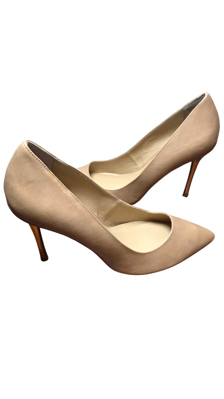 Thalia Sodi Elegant Tan Stiletto Heels Gold Accents Size 9.5 Formal Business