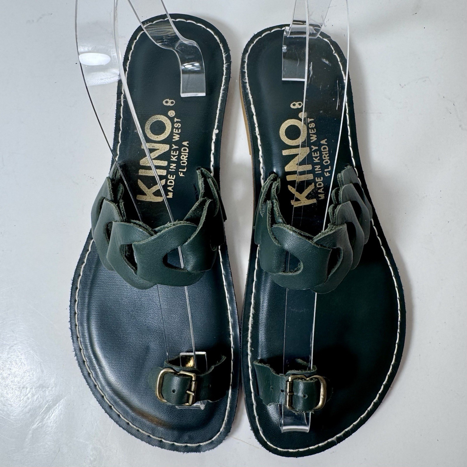 KINO Key West Florida Sandals Toe Loop Green Braided Leather Womens 8