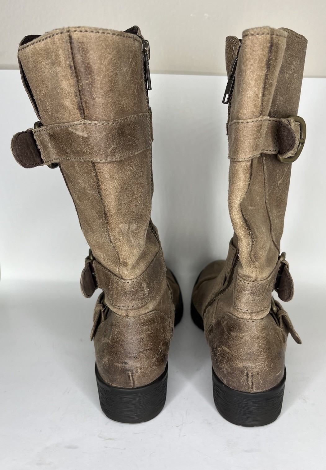 Born Riding Boots Women Size 7.5M Brown Leather Straps Buckle