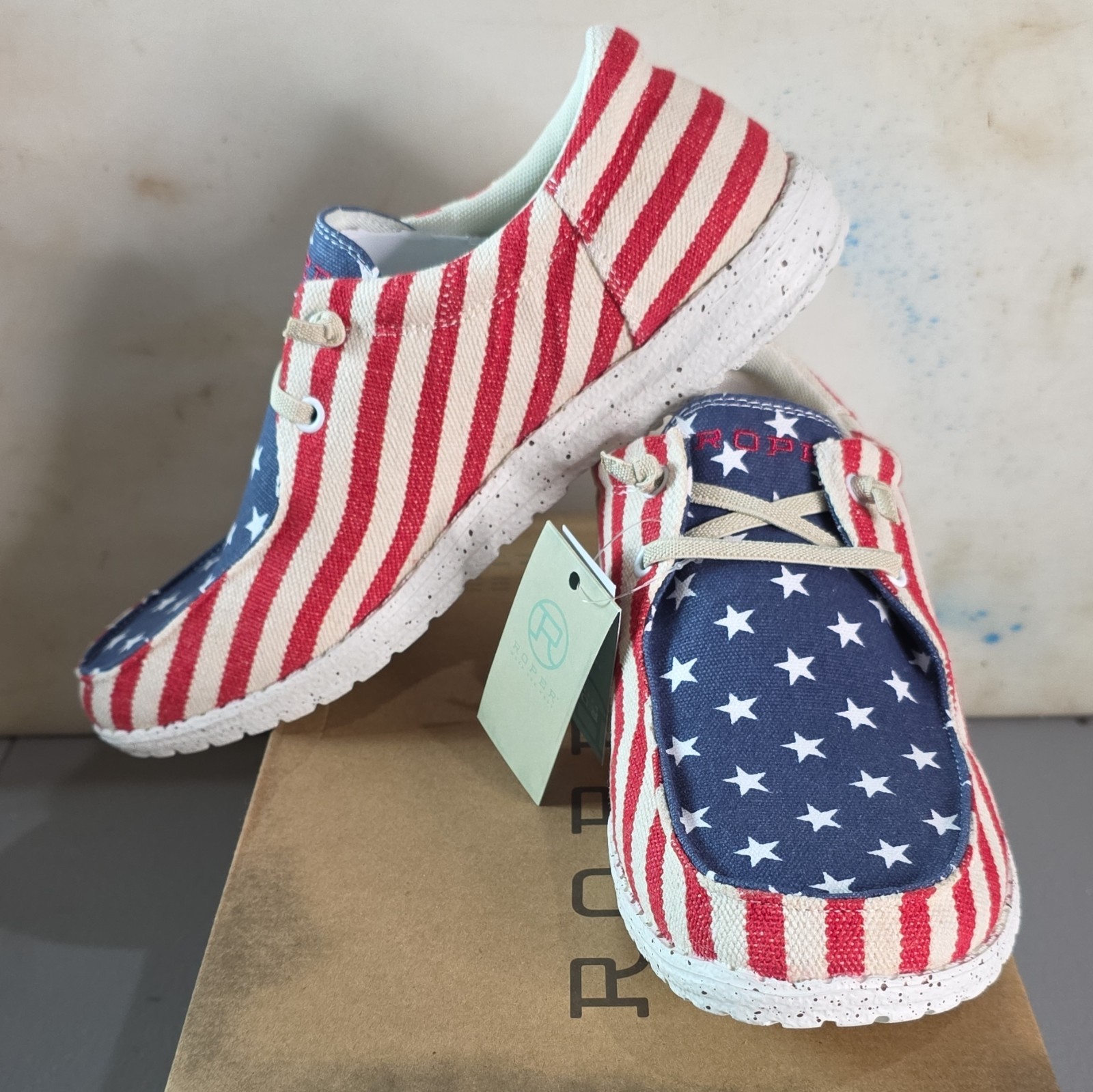 Roper Women’s Lace-Up Low Top Canvas Sneakers Red/White/Blue American Stars