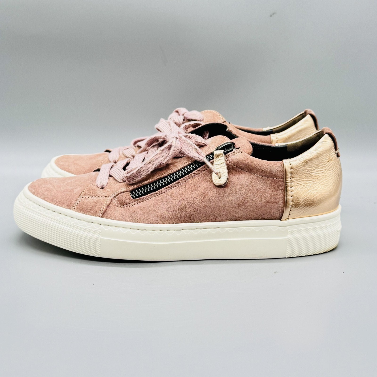 Paul Green Shoes Womens 8 Pink Suede Zip Low Top Sneakers Casual Comfort