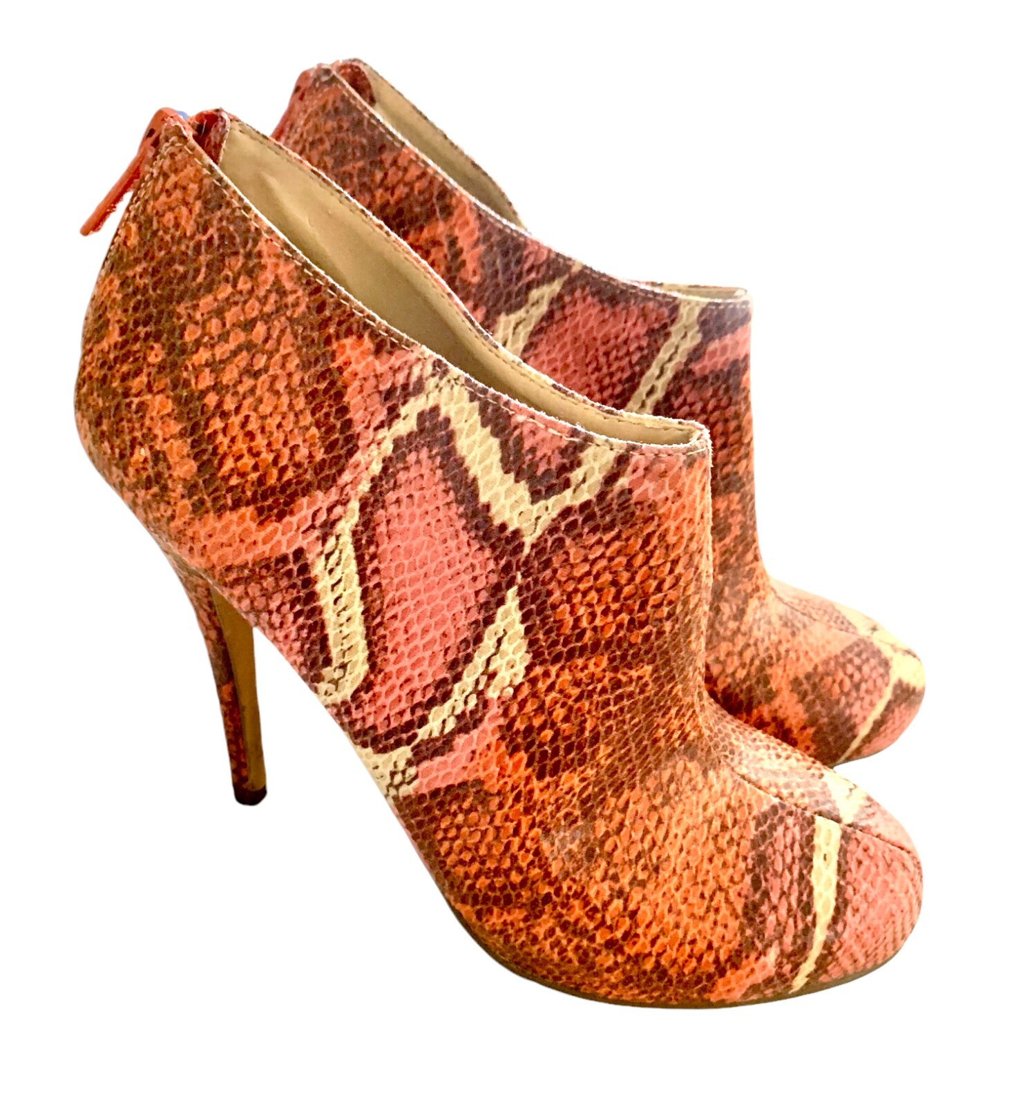 {MICHAEL ANTONIO} Orange Ankle Boots/Heels Sz. 7.5 Snakeskin Faux Leather