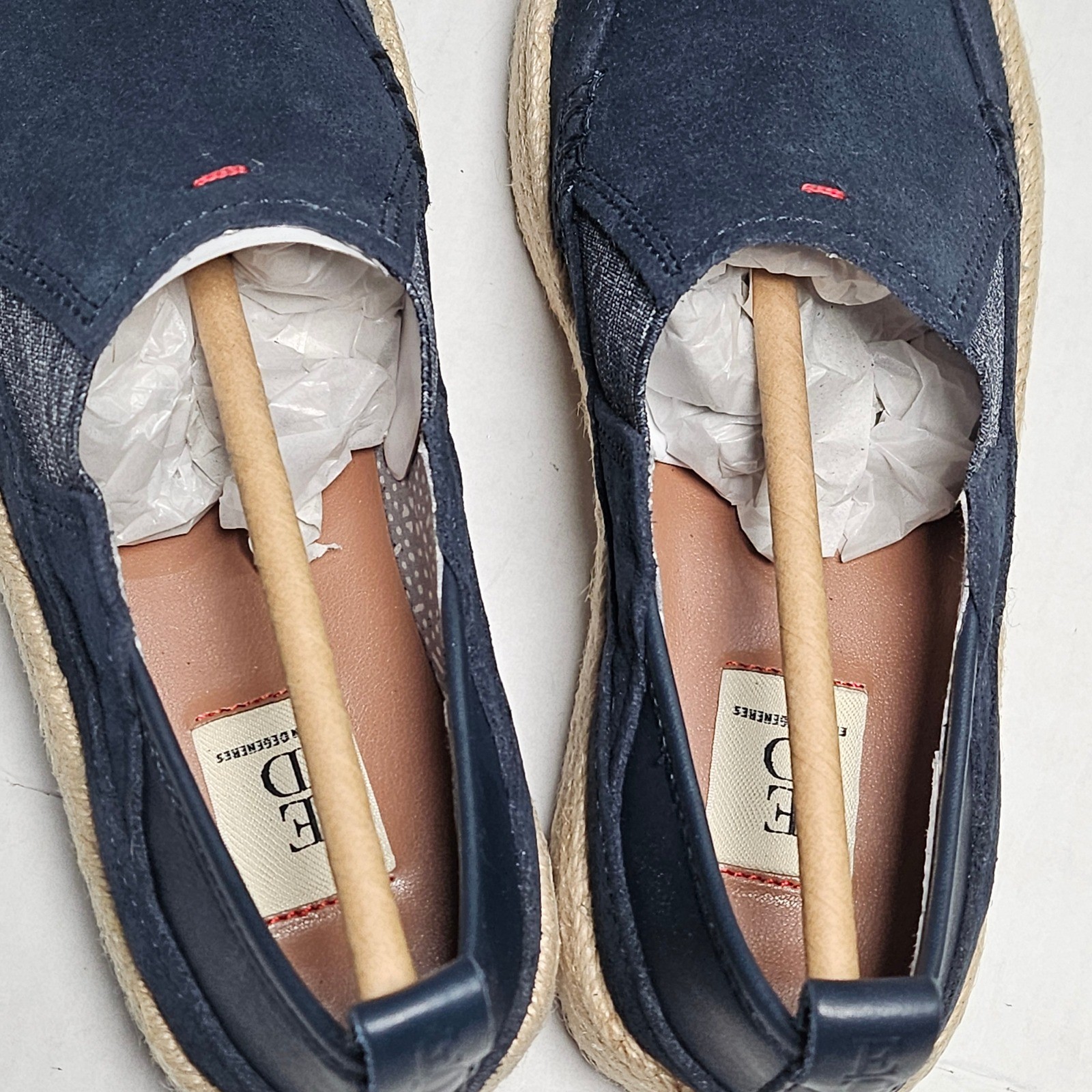 ED Ellen DeGeneres Garance Lagoon Navy Oiled Calf Suede Platform Espadrilles 5.5