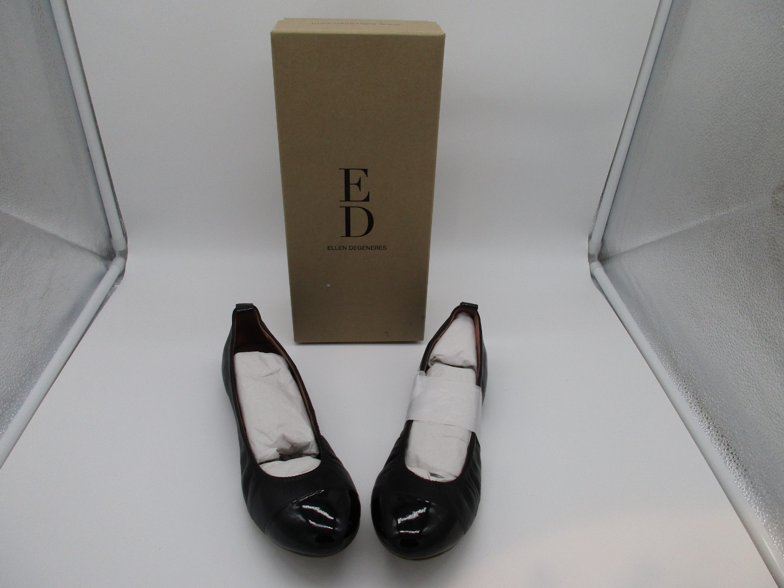 NEW ED Ellen Degeneres Women’s Black Nappa/Patent LH Ballet Love Flats, Sz 8.5