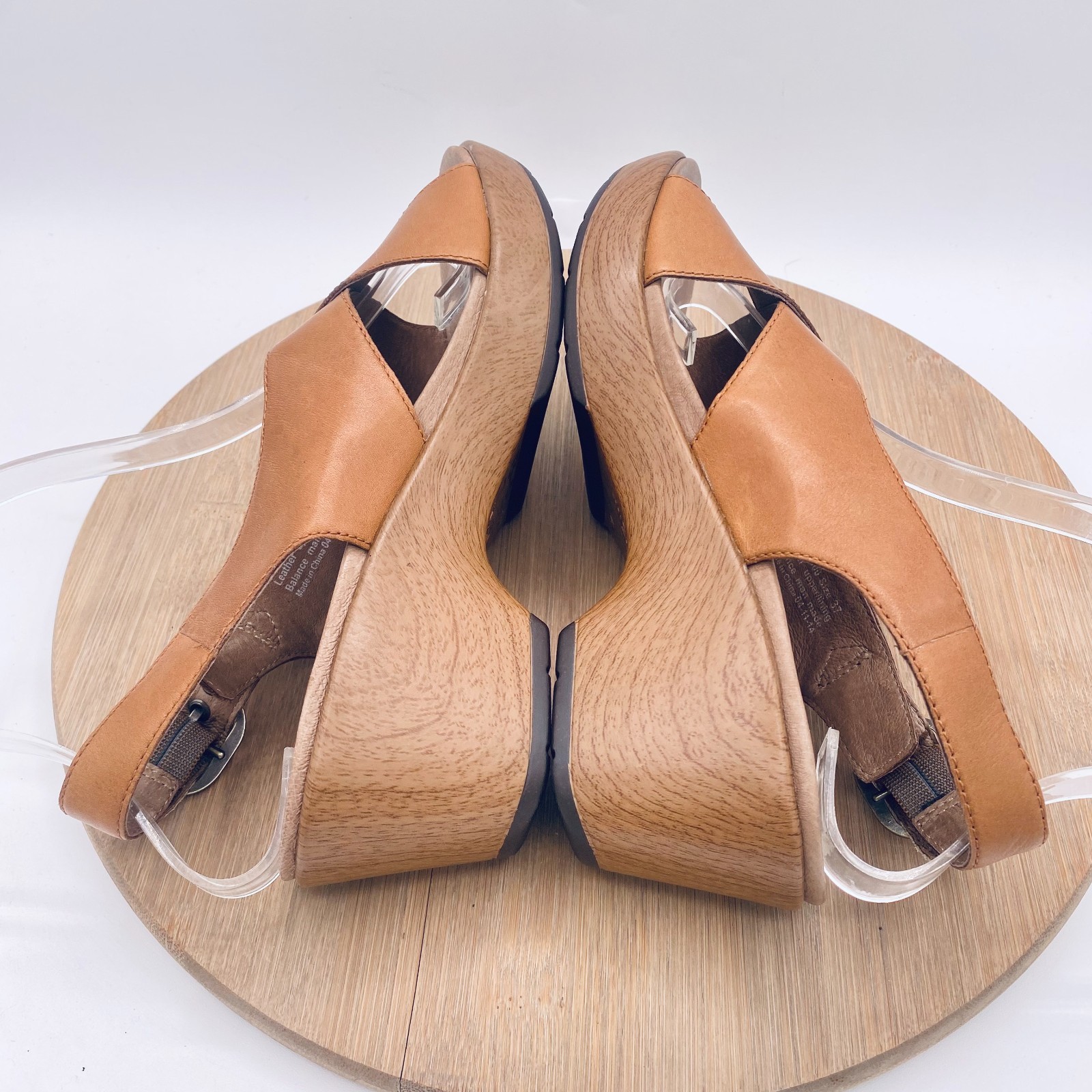 Dansko Sandals Womens 6.5 37 Tan Leather Slingback Wedge Jacinda Peep