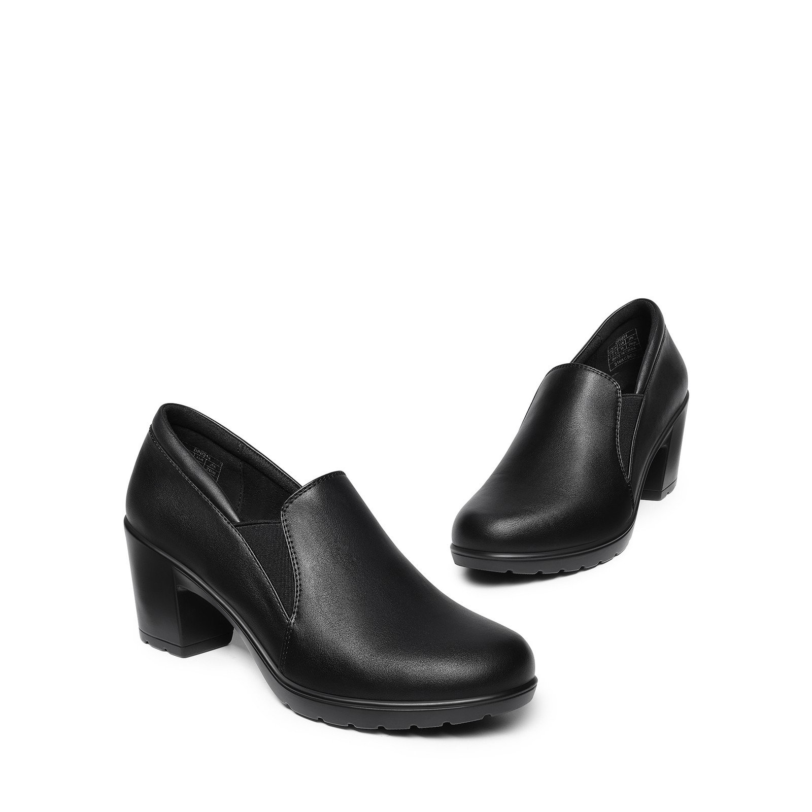 Women Office Work Slip On Pump Shoes Low Chunky Heel Round Toe Pump Shoes