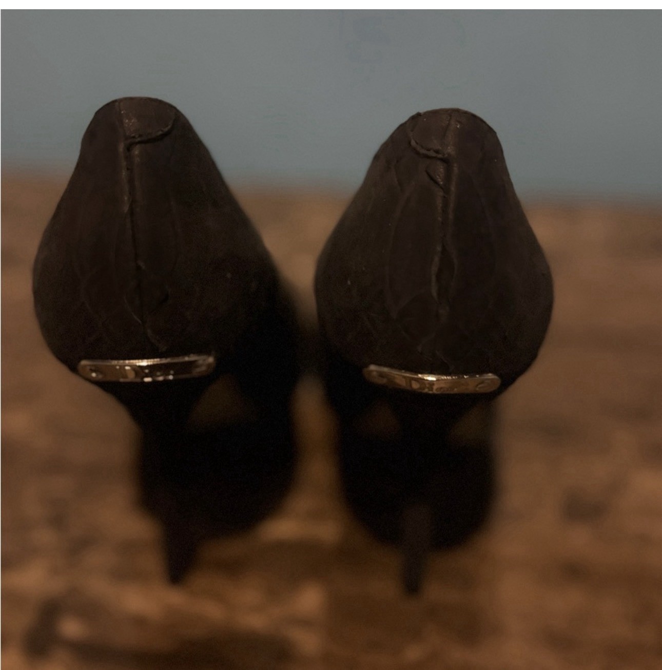 DIOR Black Suede Peep Toe Stiletto Slip On Logo Accent Pumps Womens 5.5